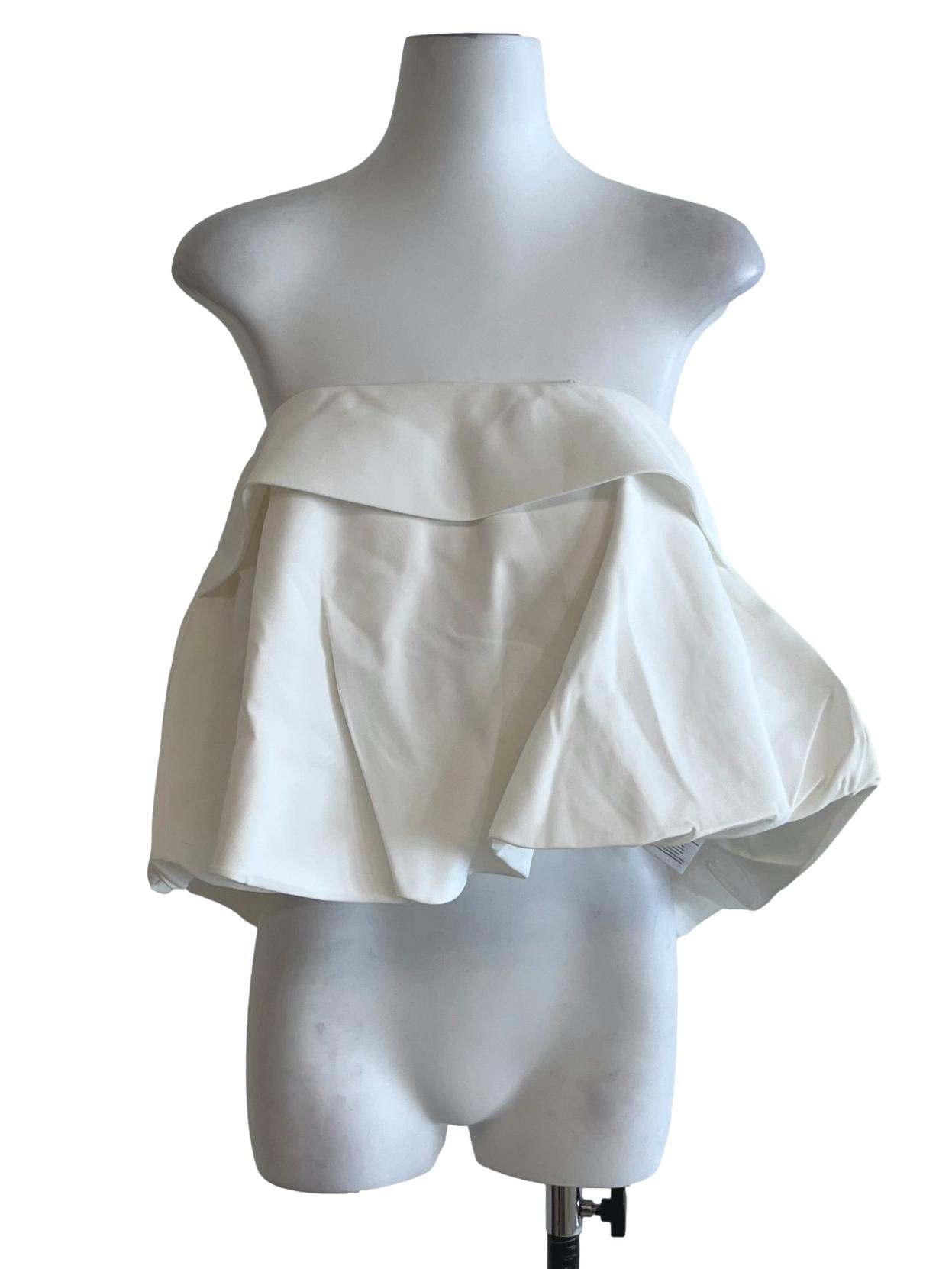 White Strapless Flare Top