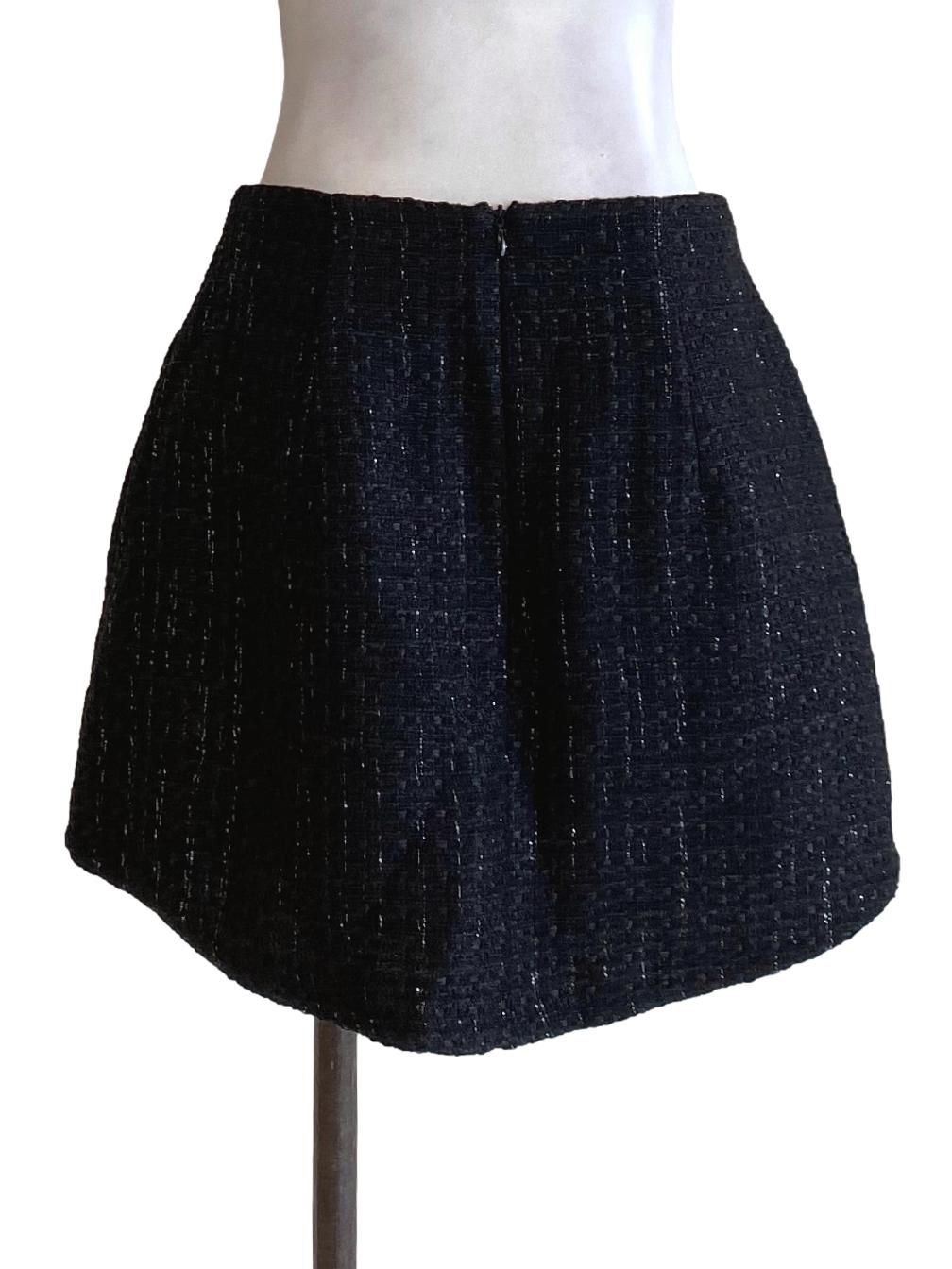 Shadow Black Boucle Mini Tweed A-Line Skirt