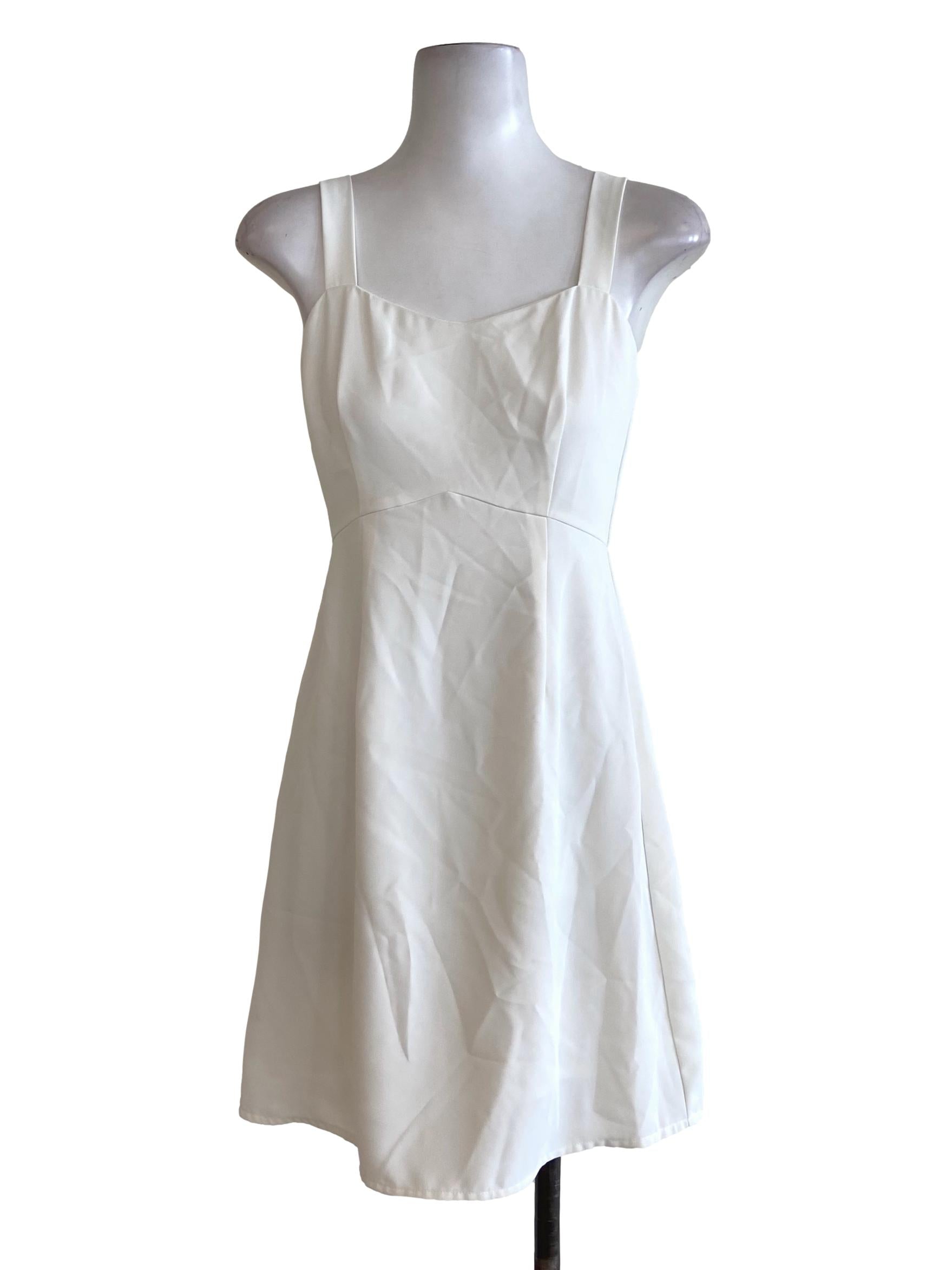 White Herringbone Sweetheart Neck Apron Dress