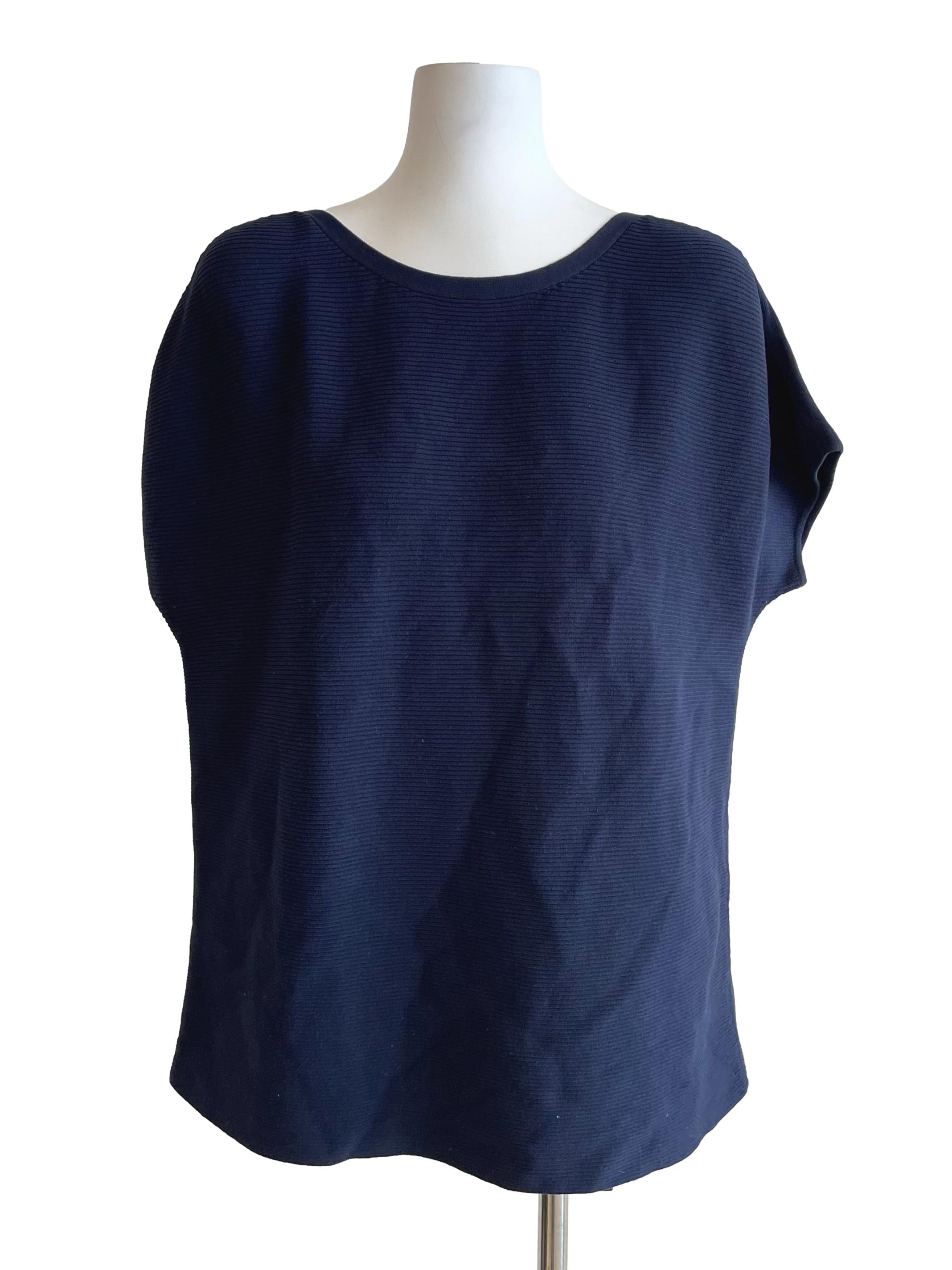 Navy Drop Shoulder Knit Top