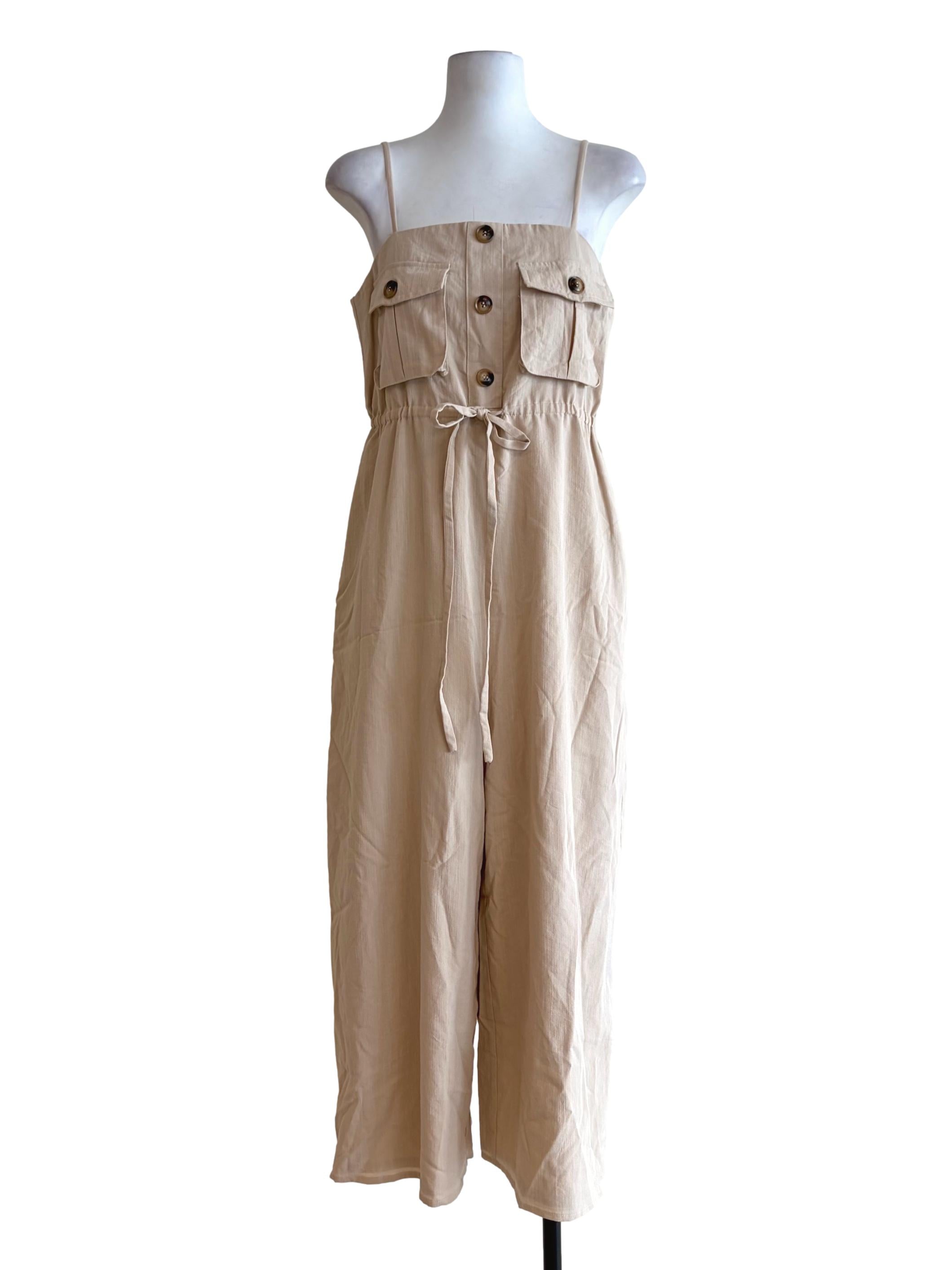 Ivory Beige Buttoned Jumpsuit