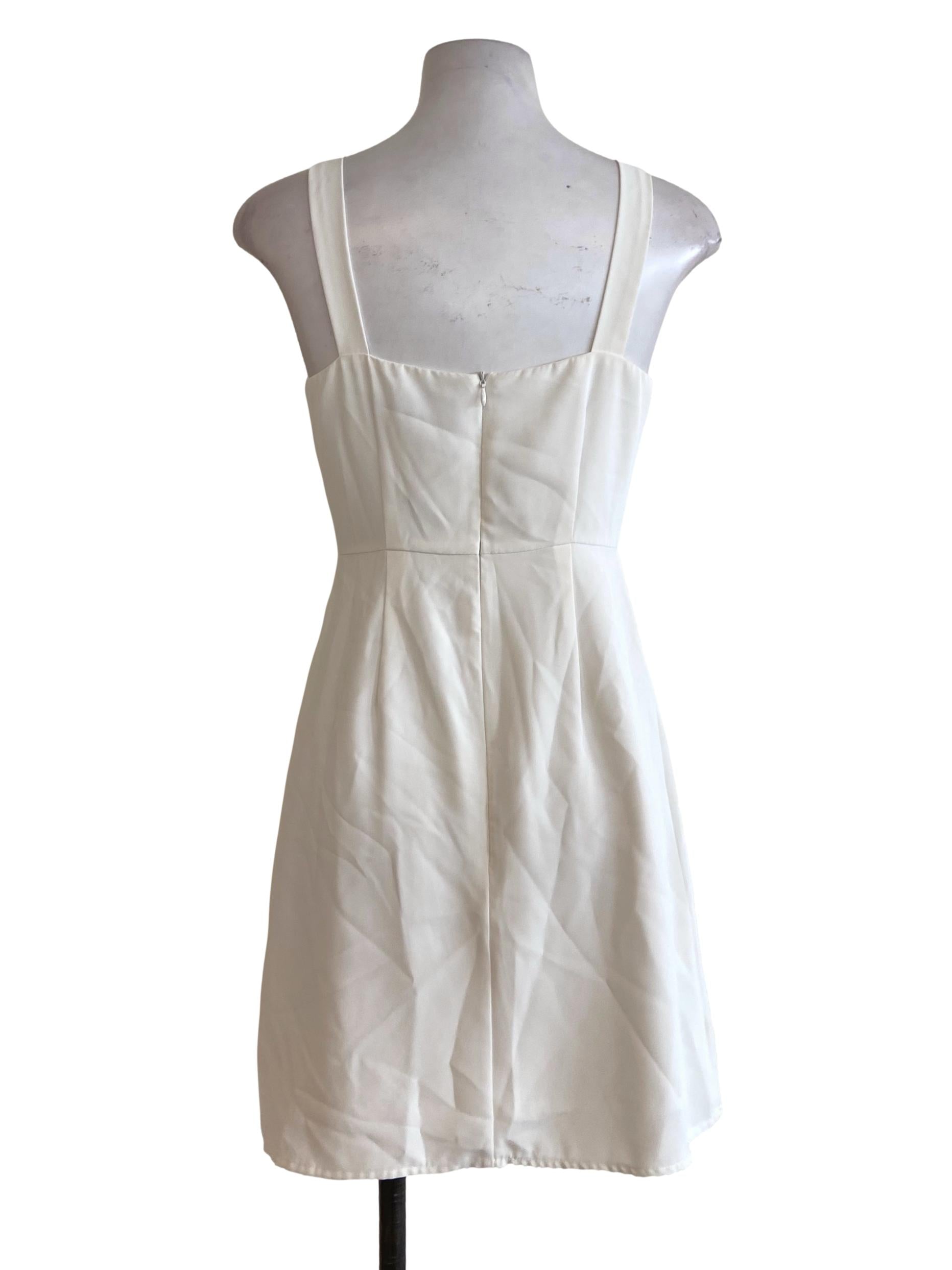 White Herringbone Sweetheart Neck Apron Dress