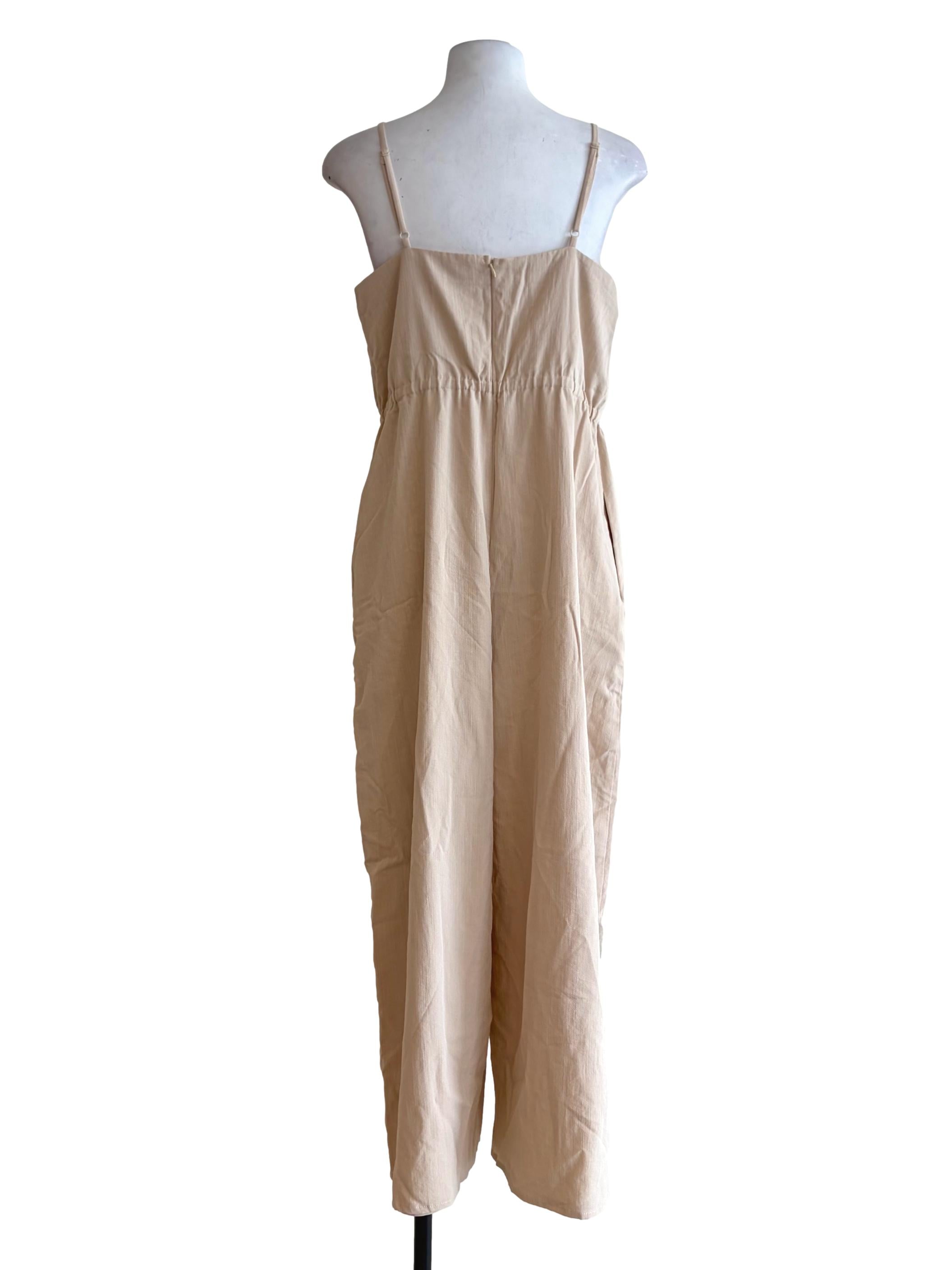 Ivory Beige Buttoned Jumpsuit
