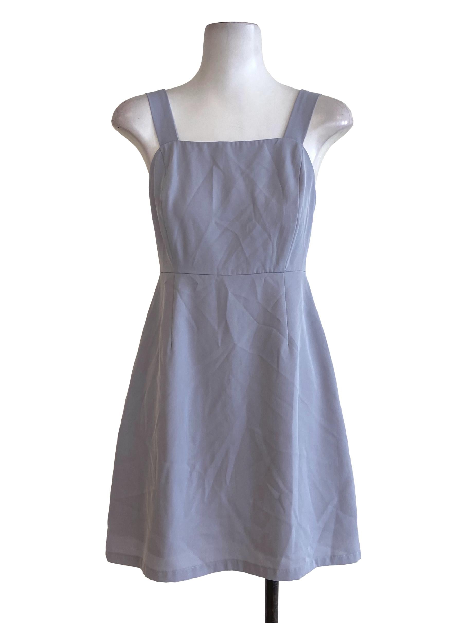 Stone Blue Herringbone Sweetheart Neck Apron Dress