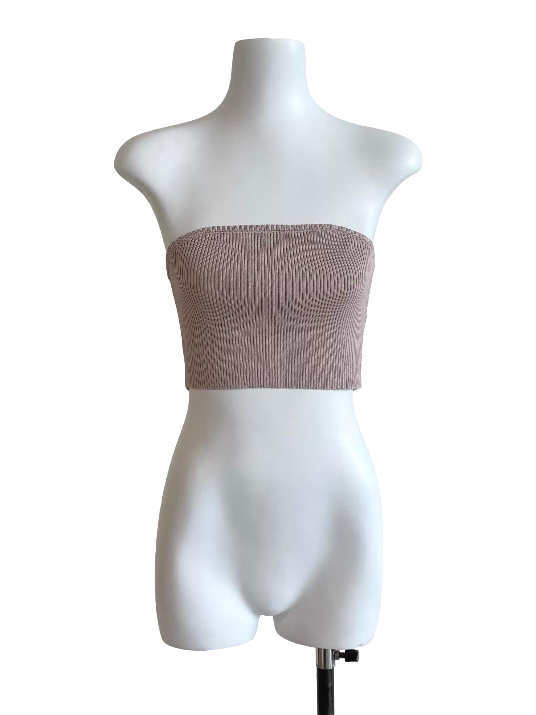 Nude Brown Strapless Knit Top