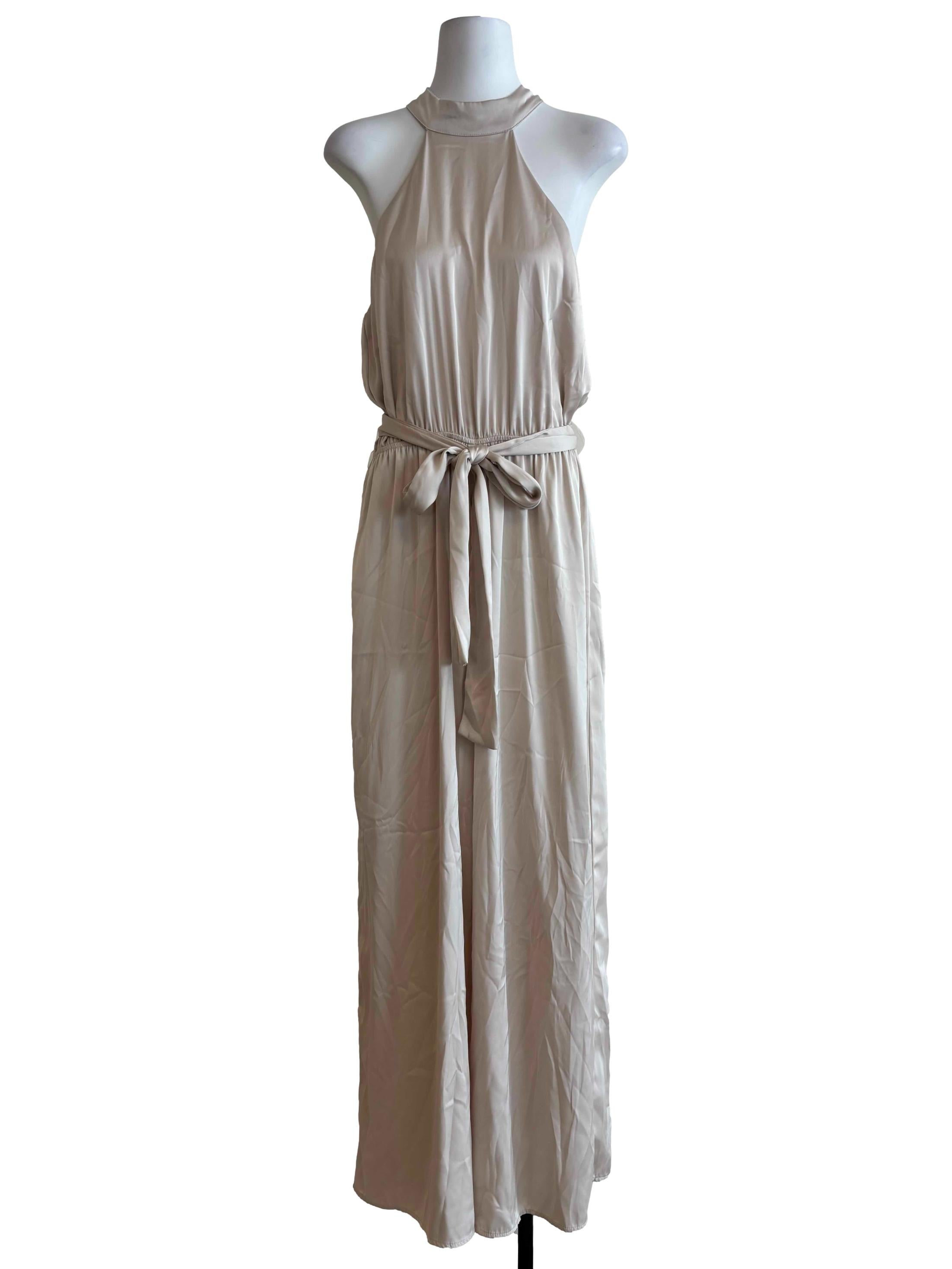 Champagne White Satin Halter Jumpsuit