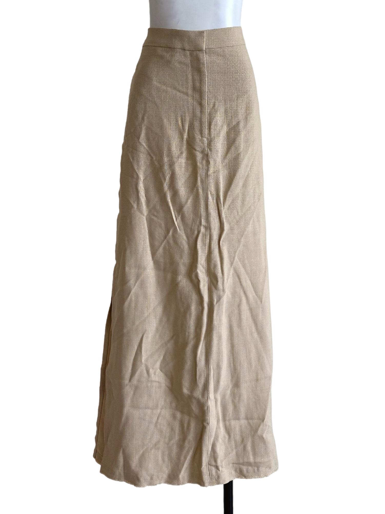 Textured Beige Side Slit Skirt