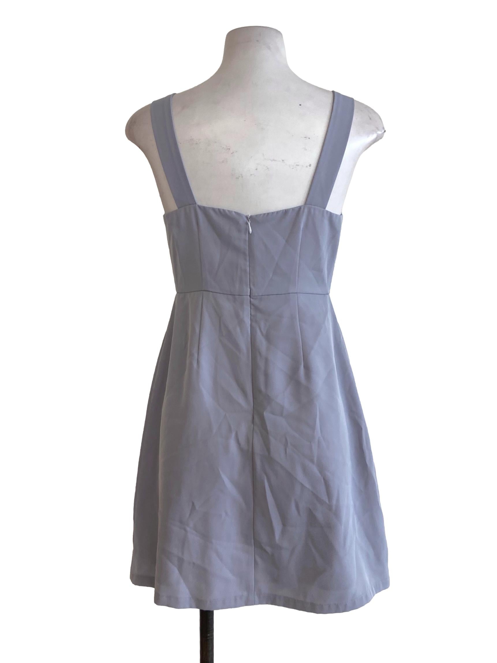 Stone Blue Herringbone Sweetheart Neck Apron Dress
