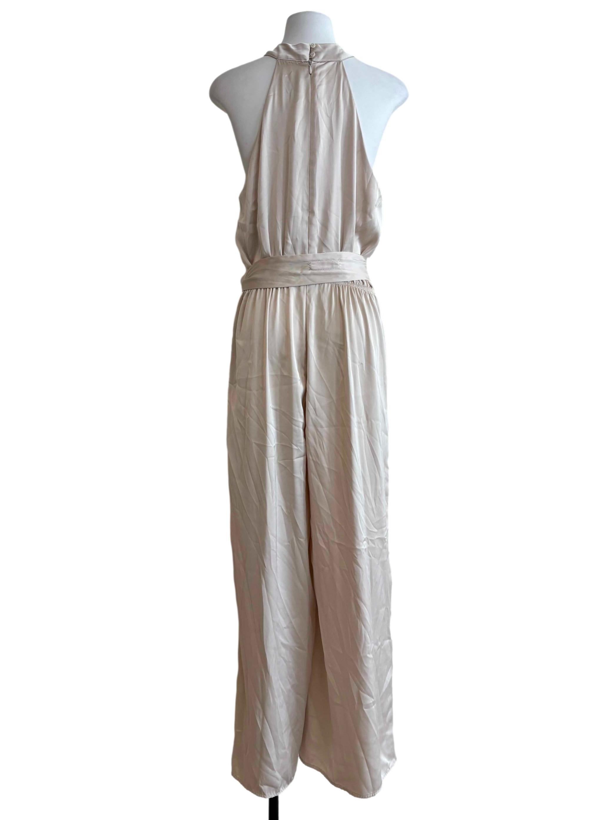 Champagne White Satin Halter Jumpsuit