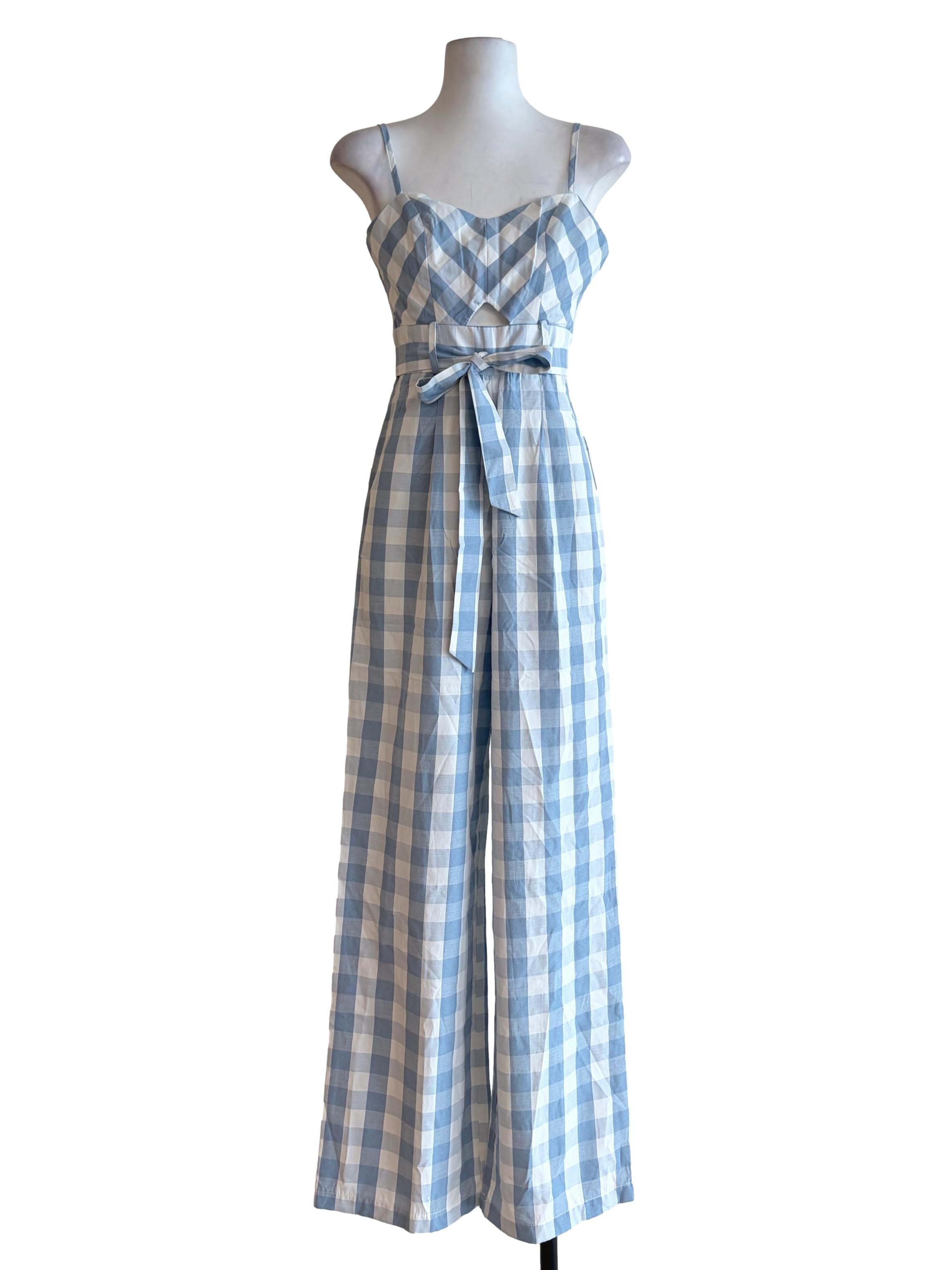 Sky Blue Checkered Jumpsuit