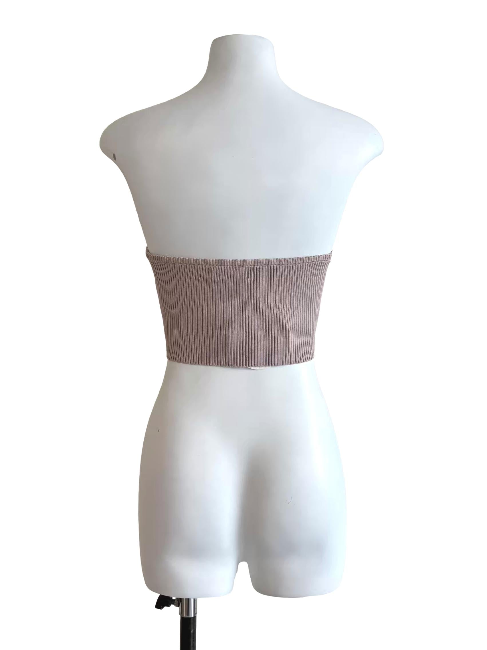 Nude Brown Strapless Knit Top