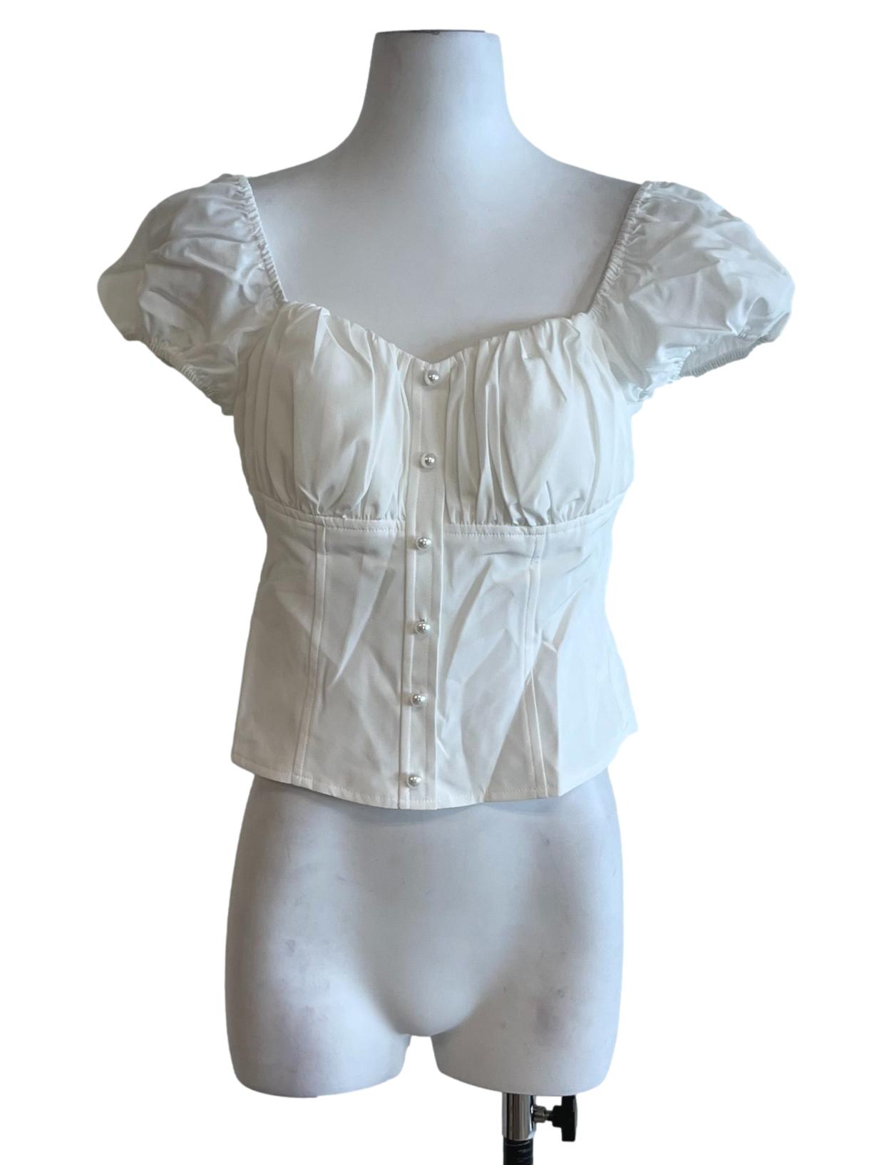 White Sweetheart Neckline Blouse