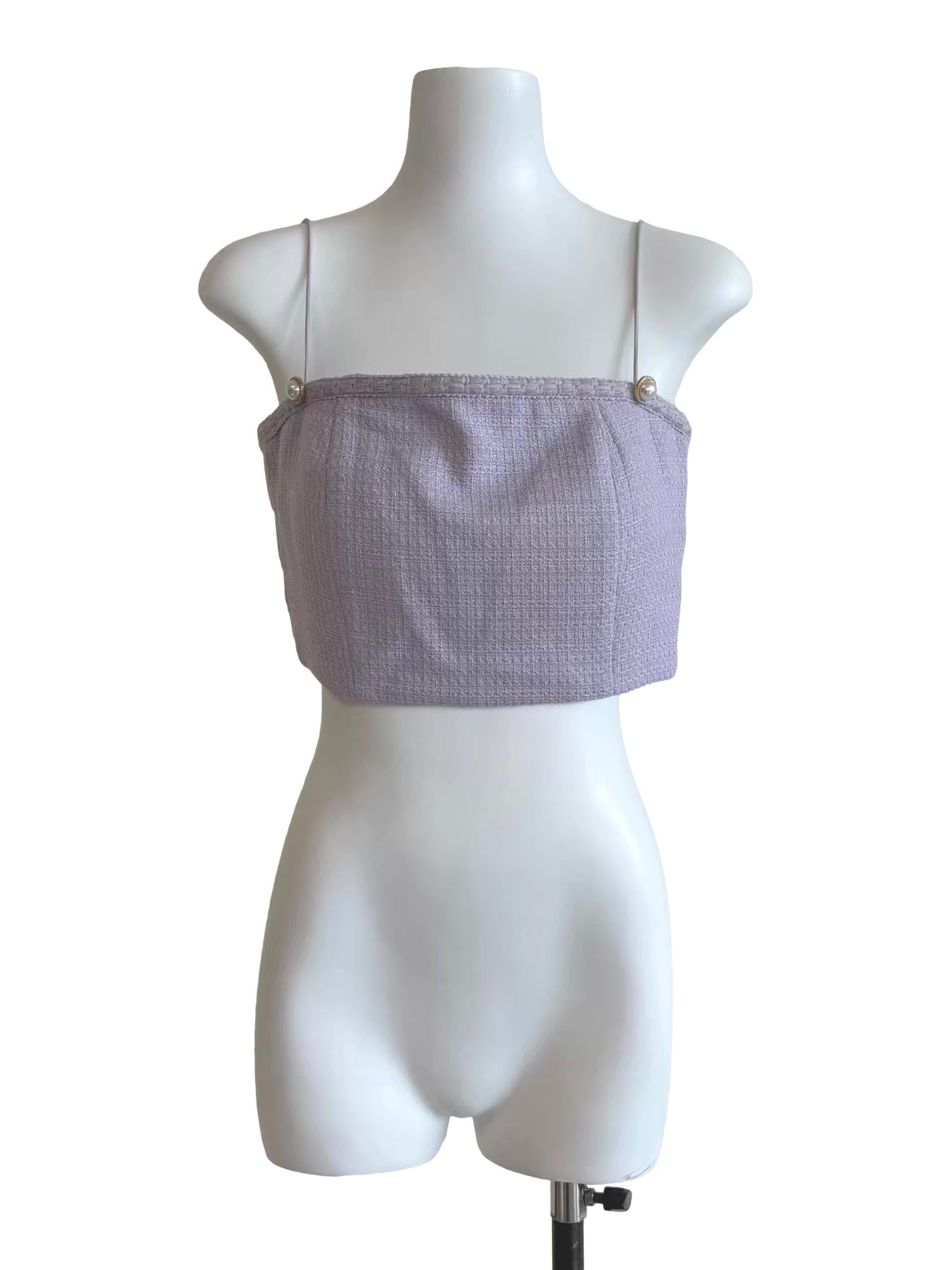 Wisteria Purple Spaghetti Strap Tweed Top