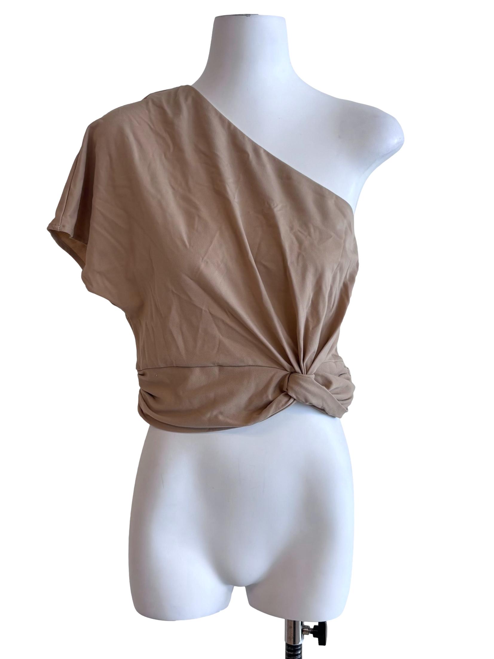 Beige One Shoulder Crop Top