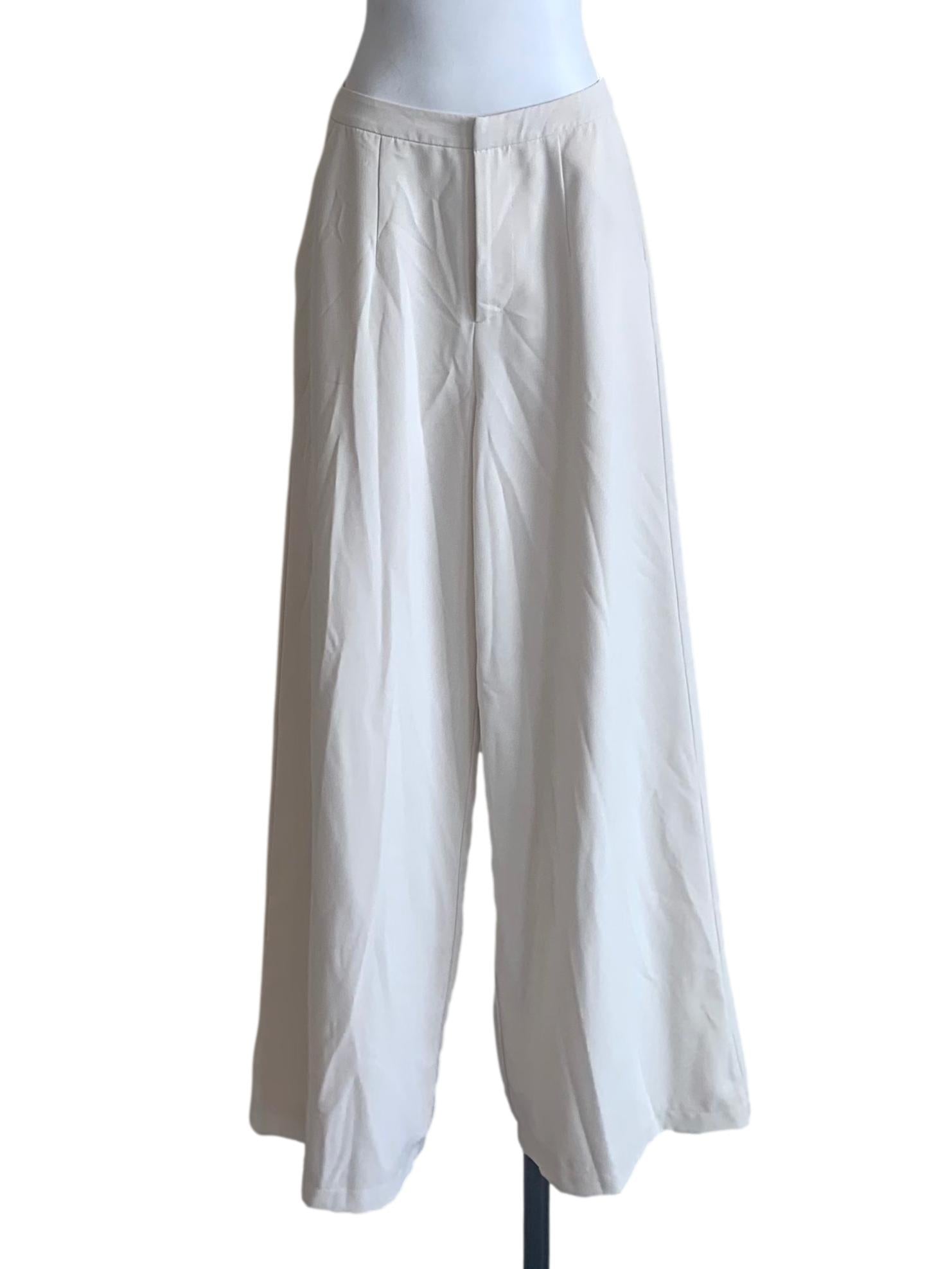 White Viscose Wide-Legged Pants OSN