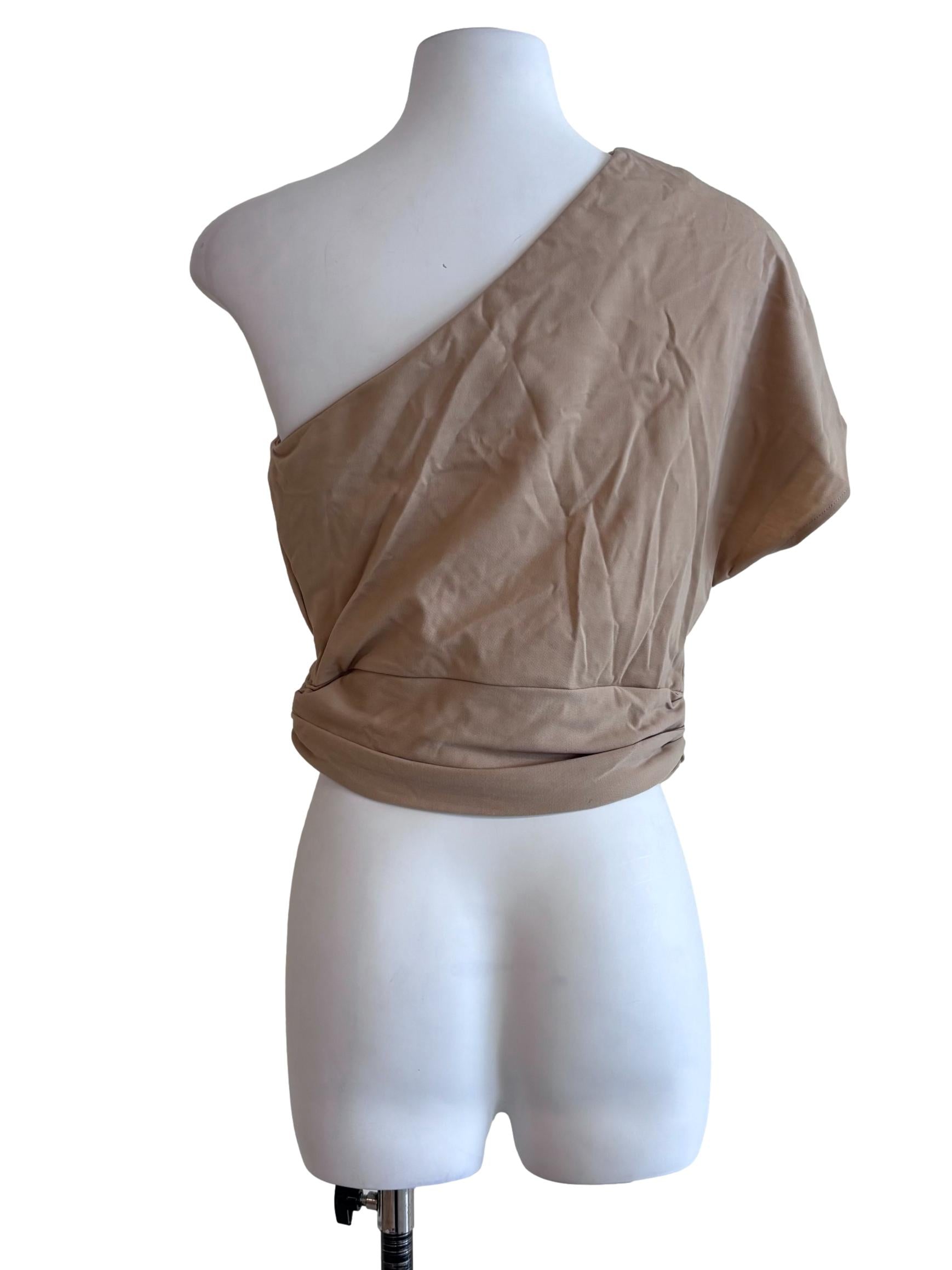 Beige One Shoulder Crop Top