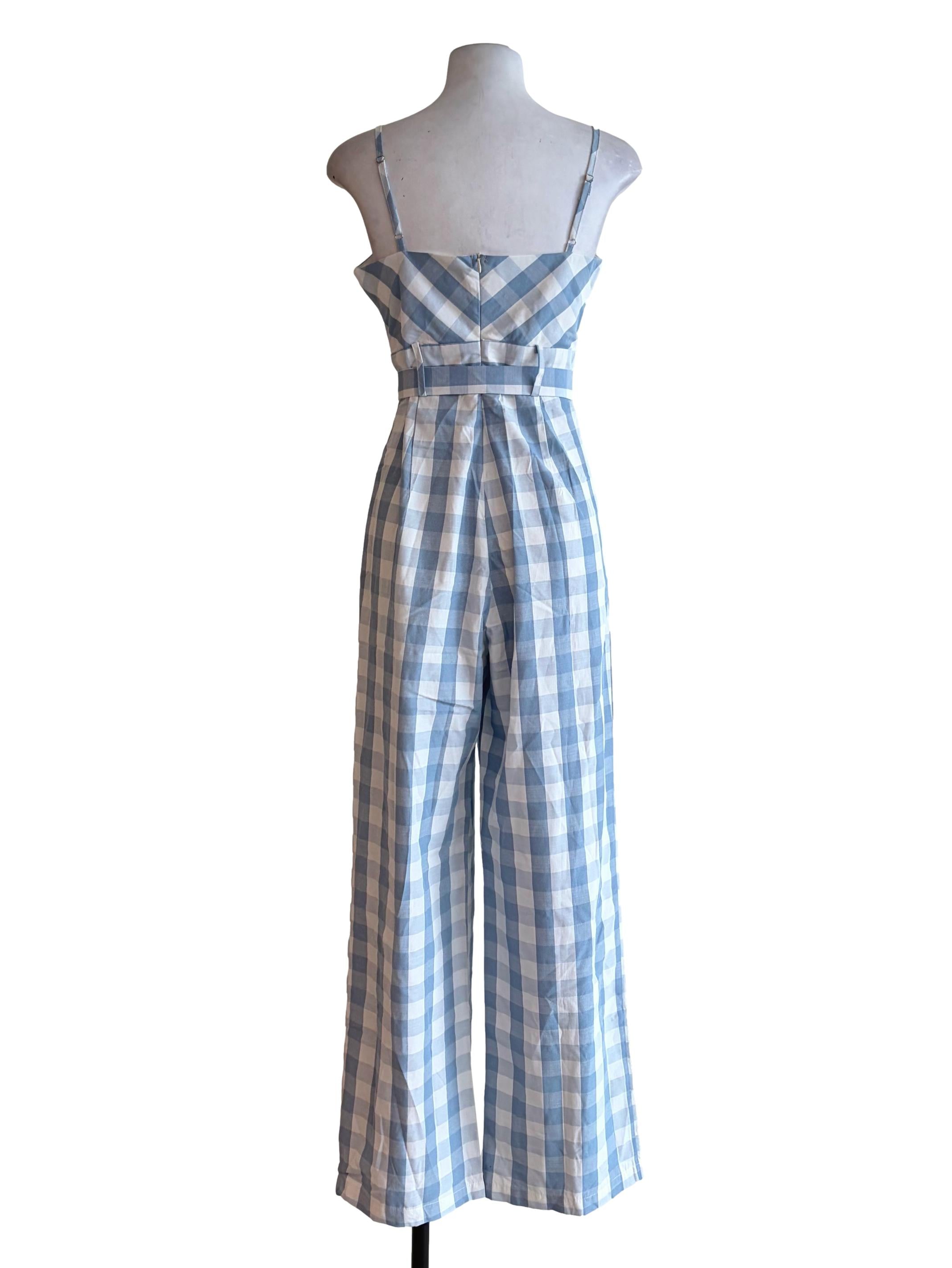Sky Blue Checkered Jumpsuit