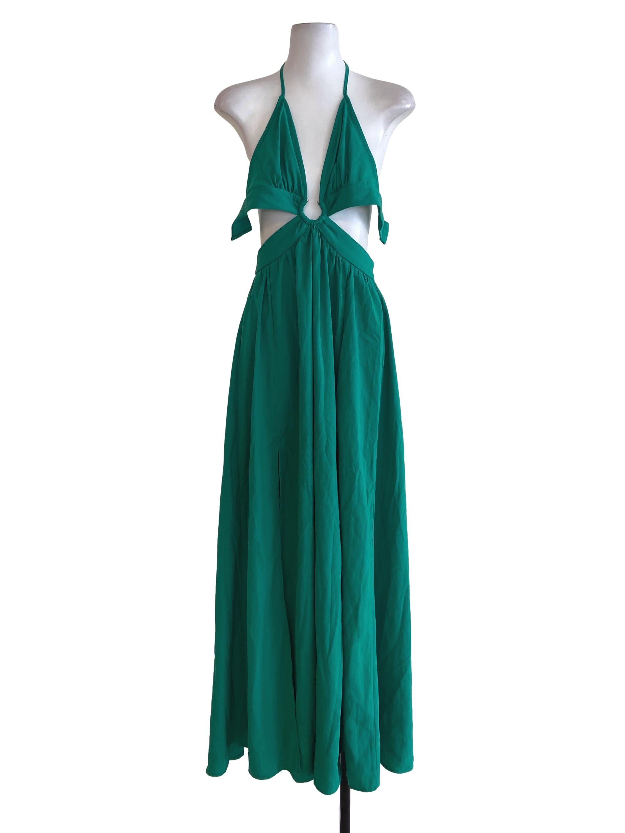 Fern Green Halter Slit Dress