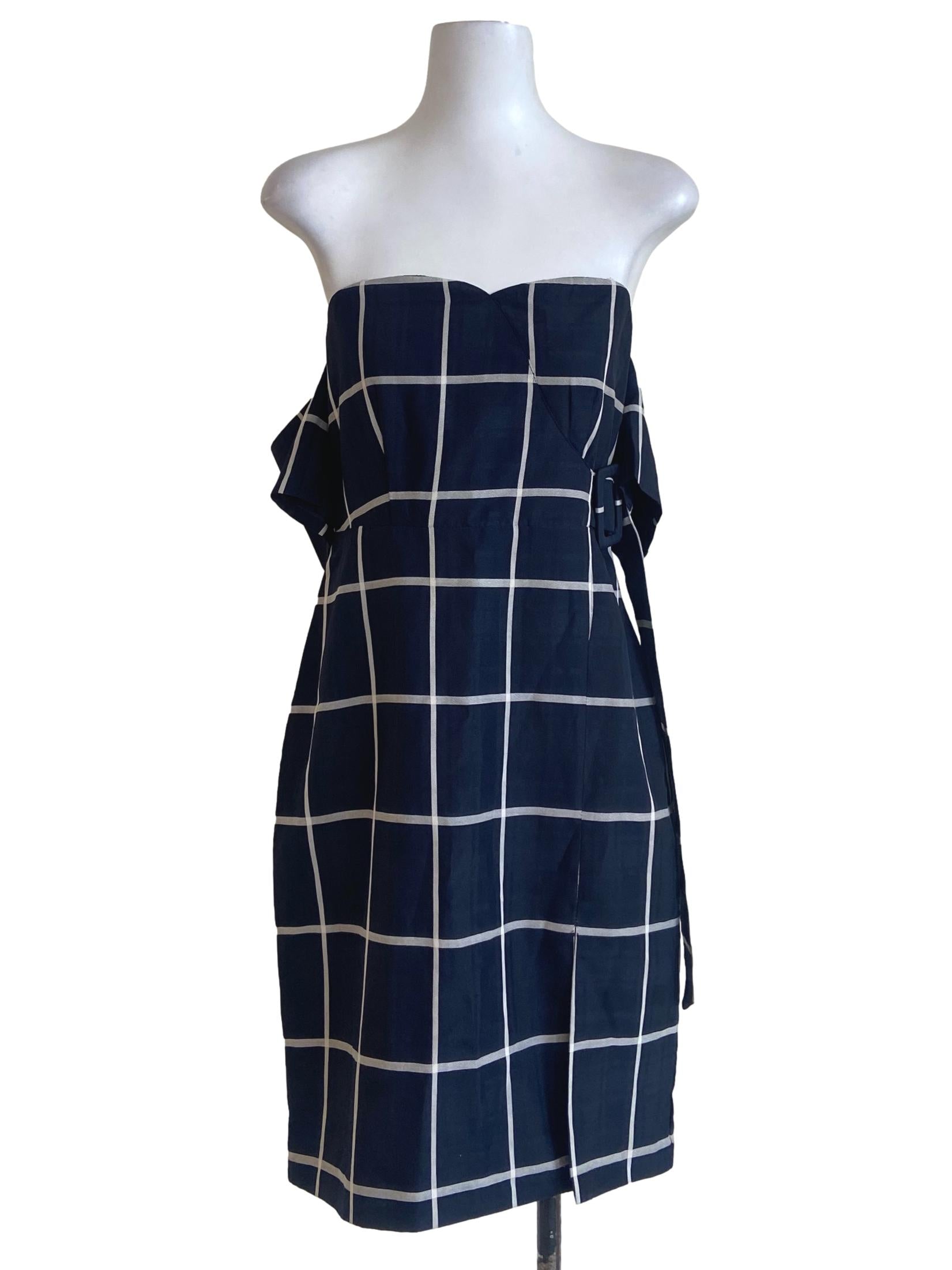 Navy Blue & White Window Plaid Shift Dress