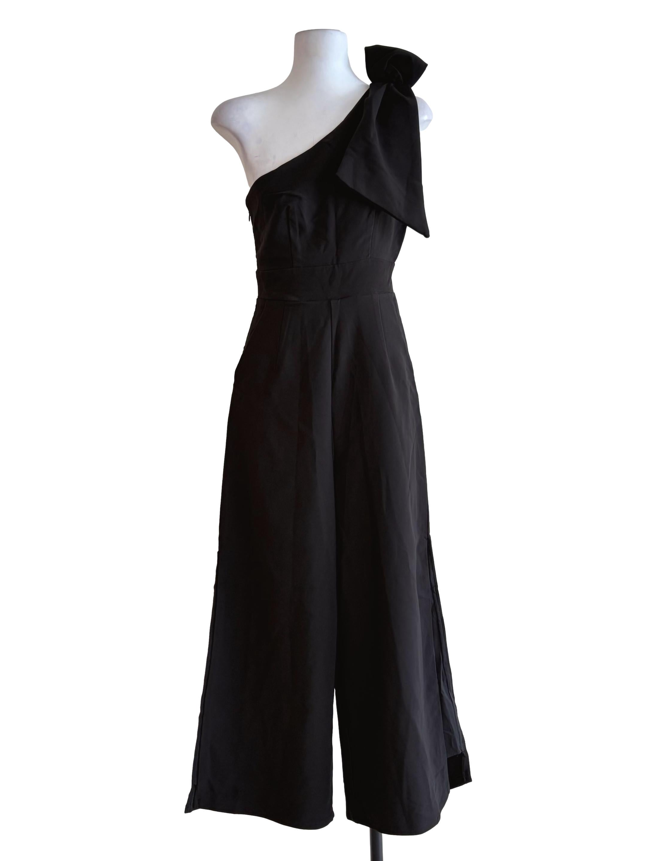 Raven Black Asymmetric Neckline Jumpsuit