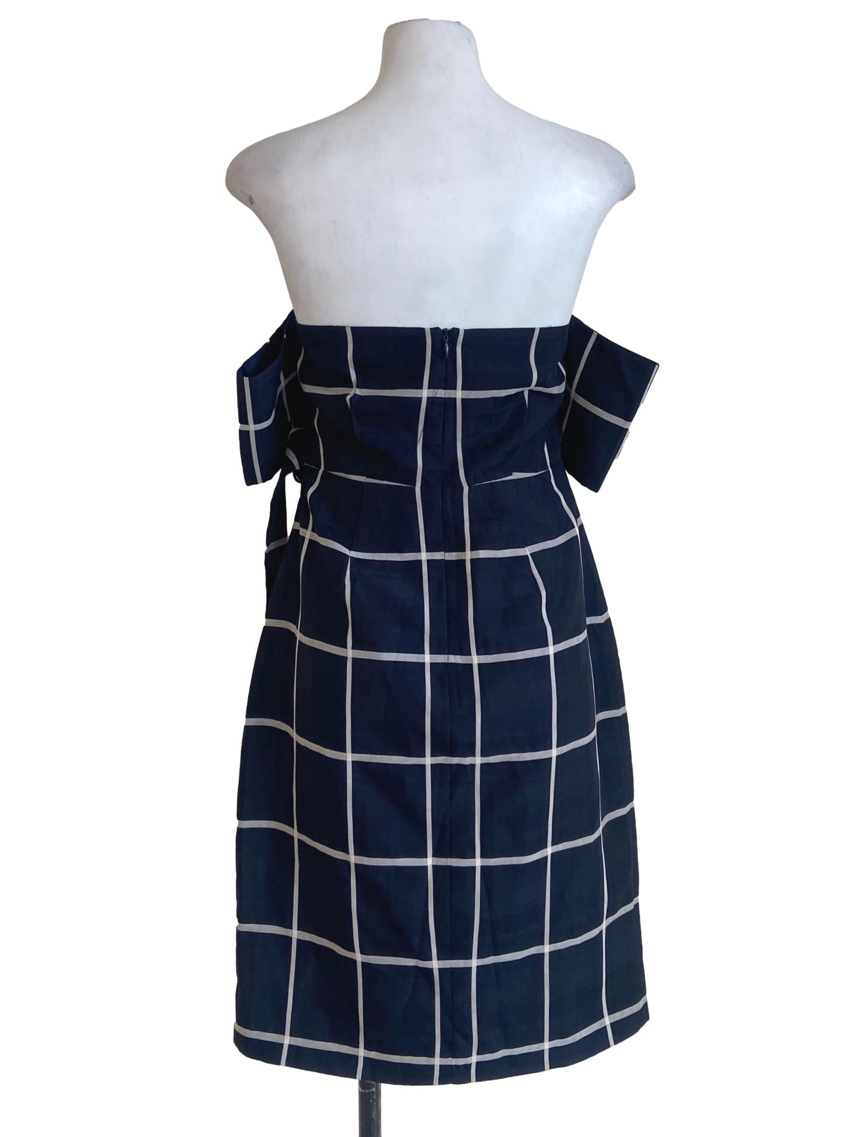 Navy Blue & White Window Plaid Shift Dress