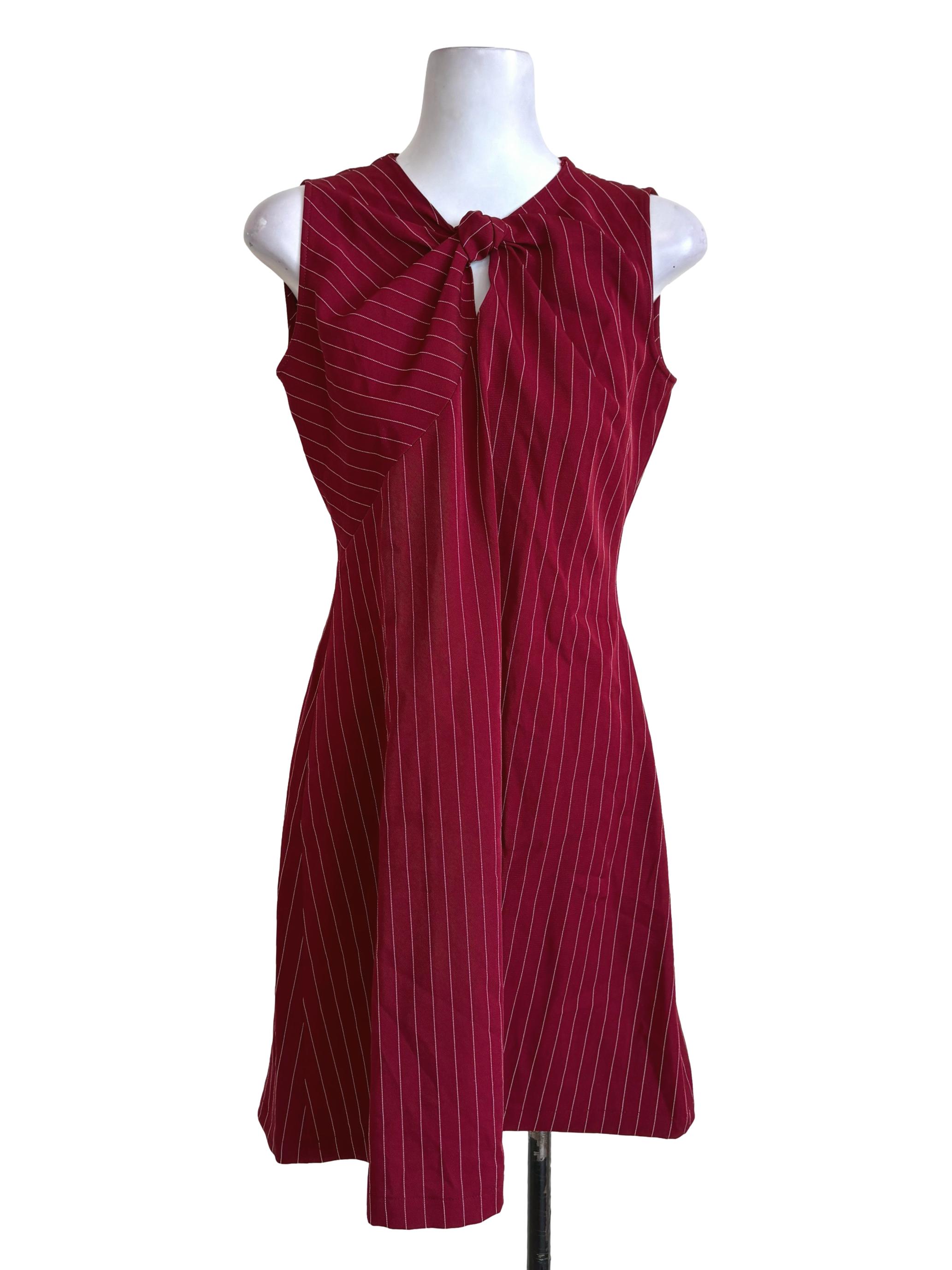 Blood Red Stripes Front Knot Dress