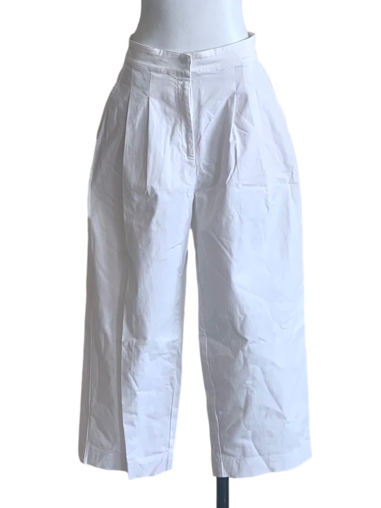 White Cotton Pleat Pants OSN