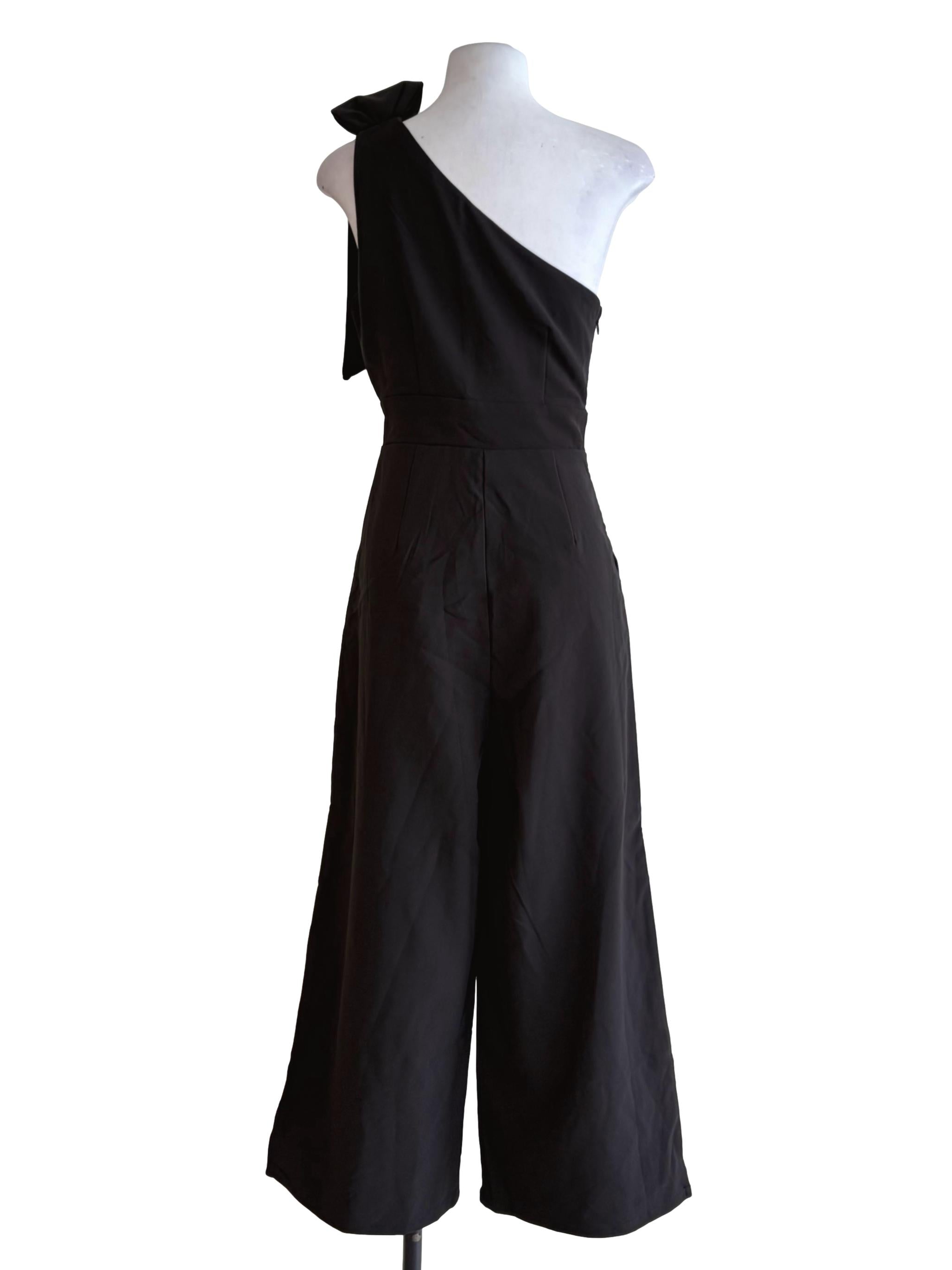 Raven Black Asymmetric Neckline Jumpsuit