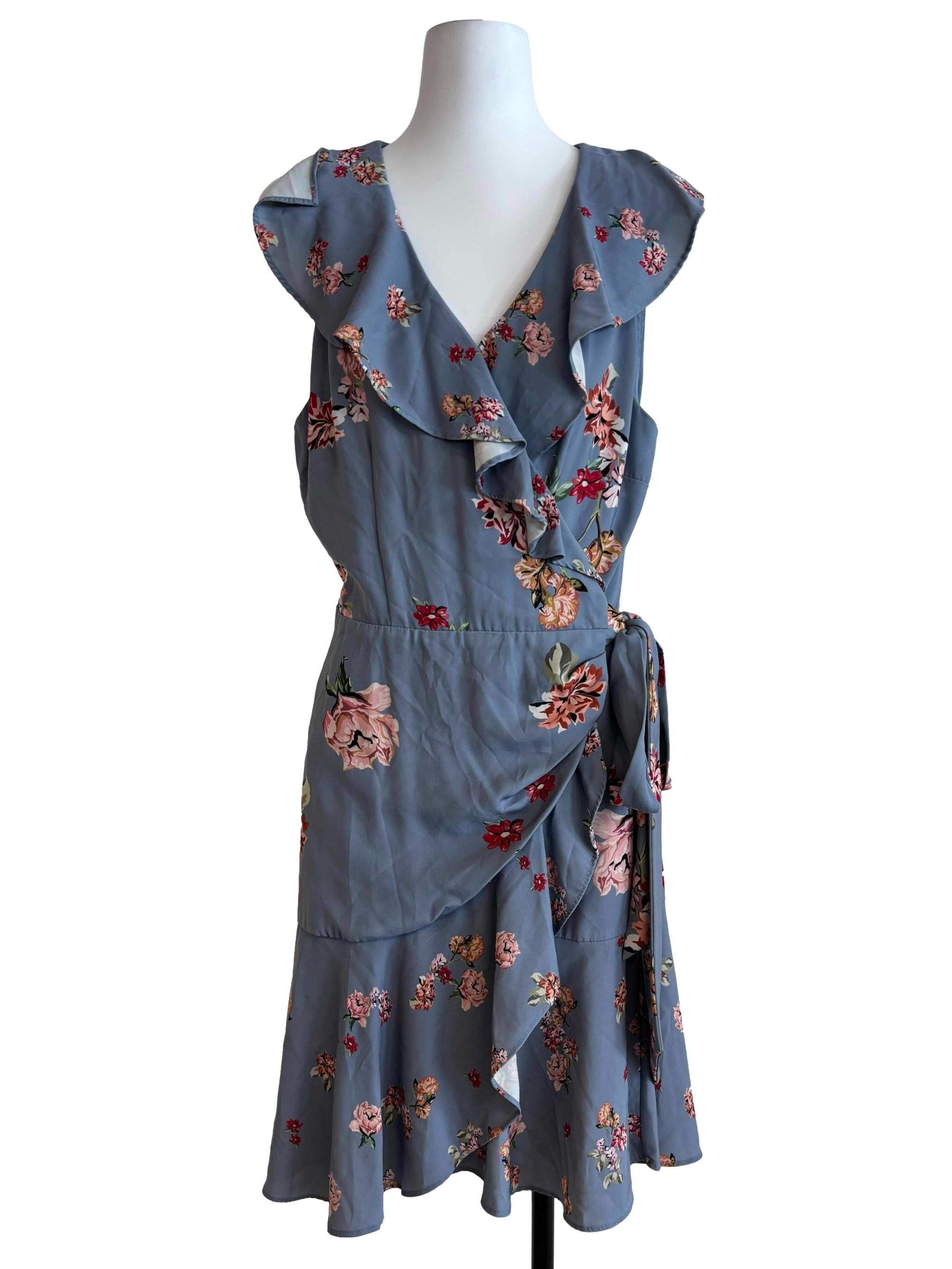 Dusty Blue Floral Wrap Dress