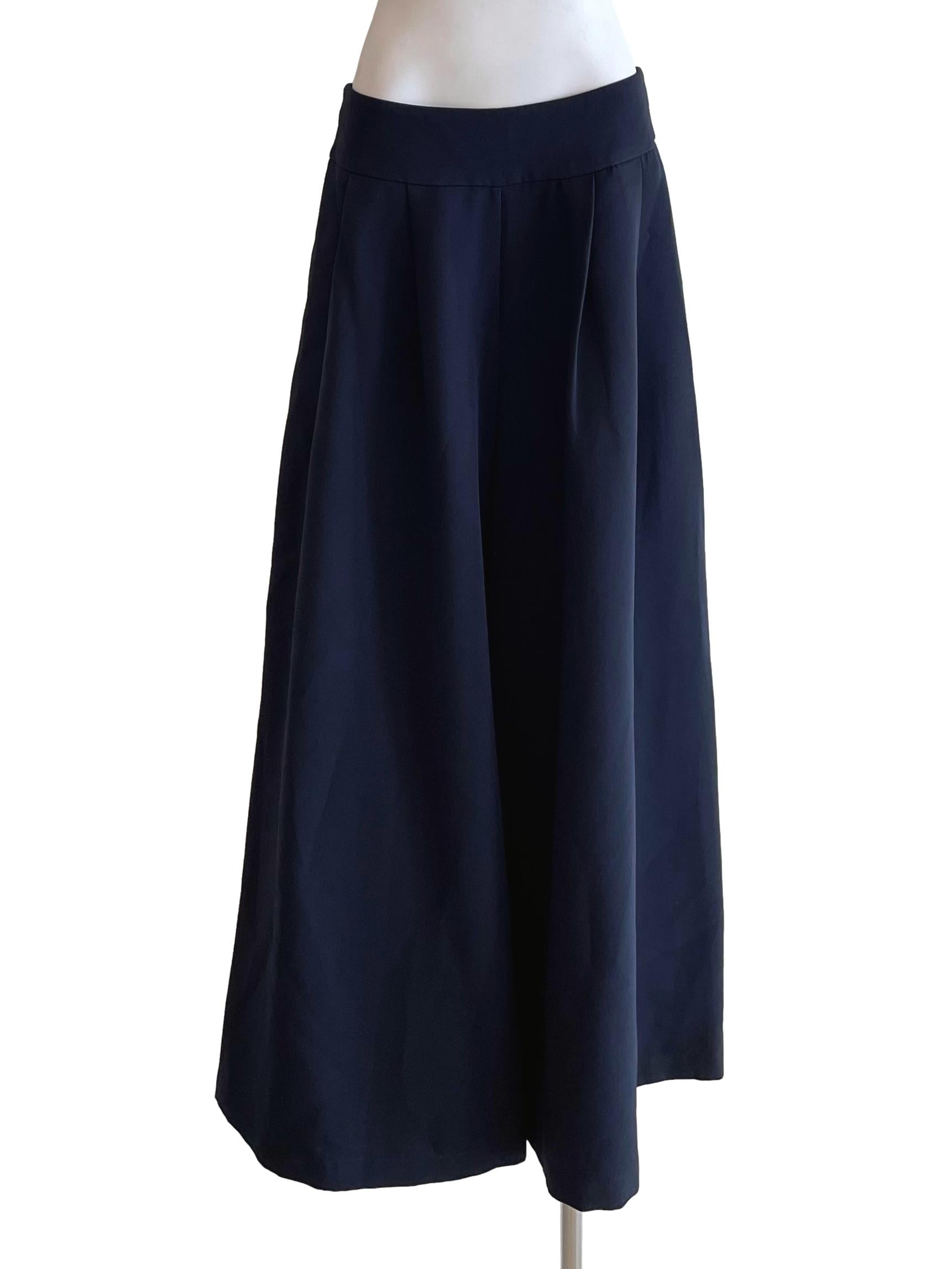 Navy Pleated Baggy Culottes