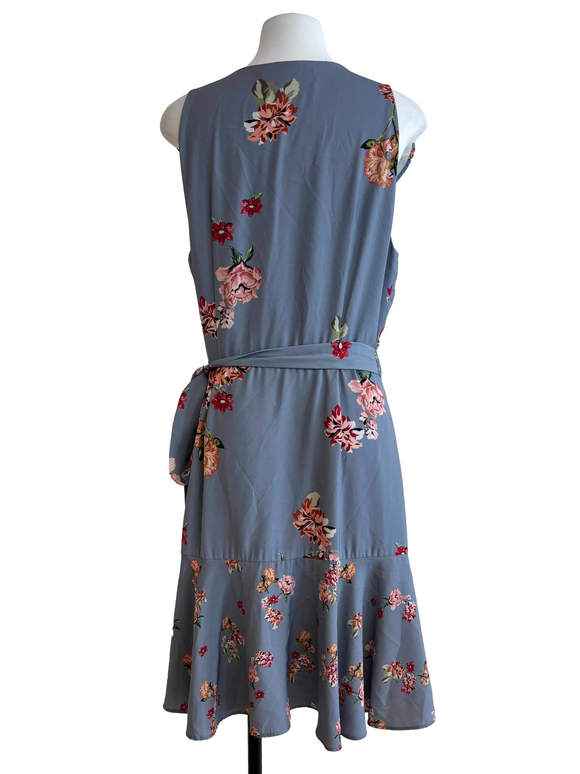 Dusty Blue Floral Wrap Dress