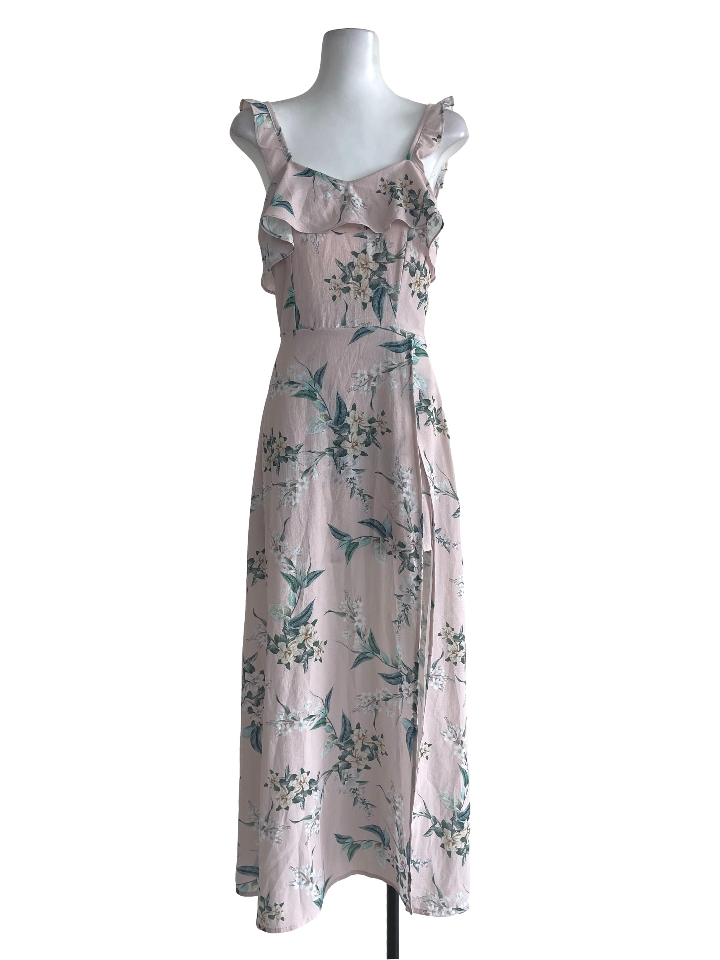 Pale Pink Floral Slit Dress