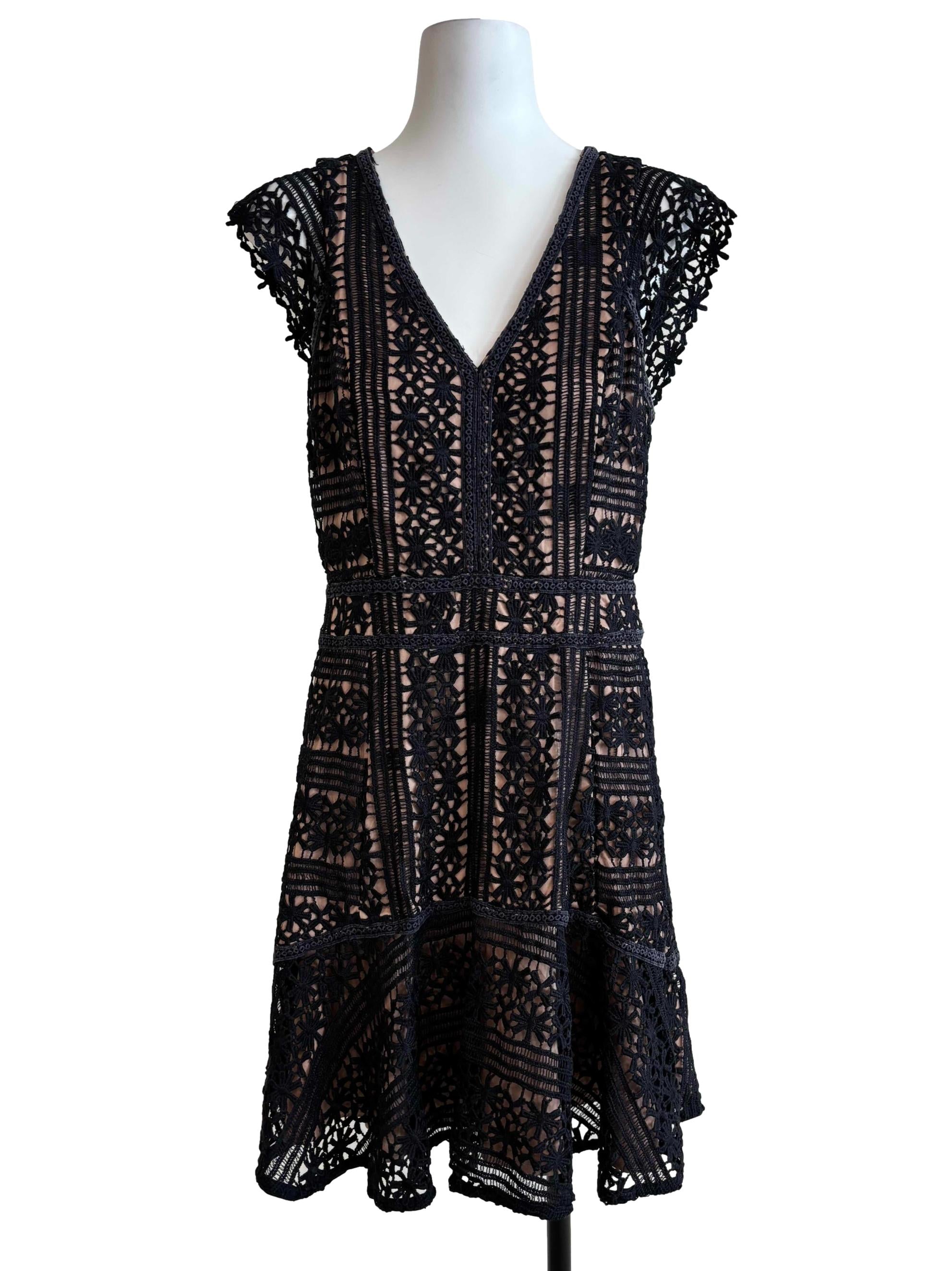 Black Beige Lined Lace Dress