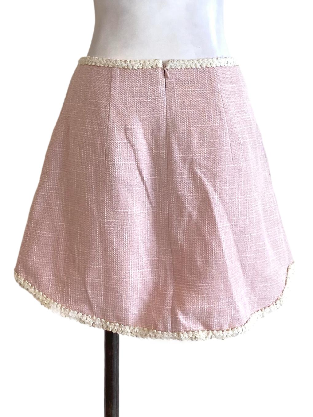 Crepe Pink Zip Up Tweed Mini A-Line Skirt