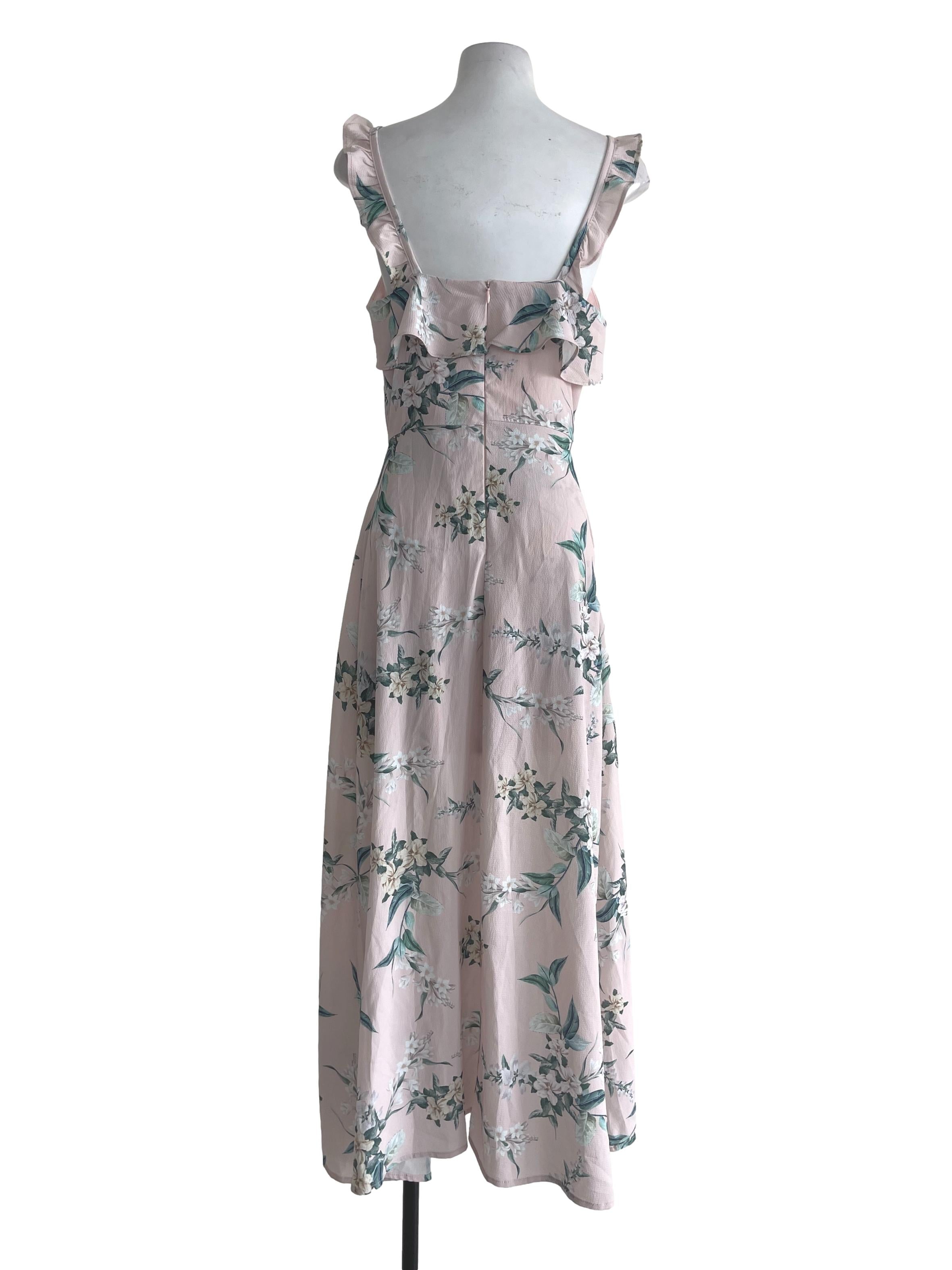 Pale Pink Floral Slit Dress