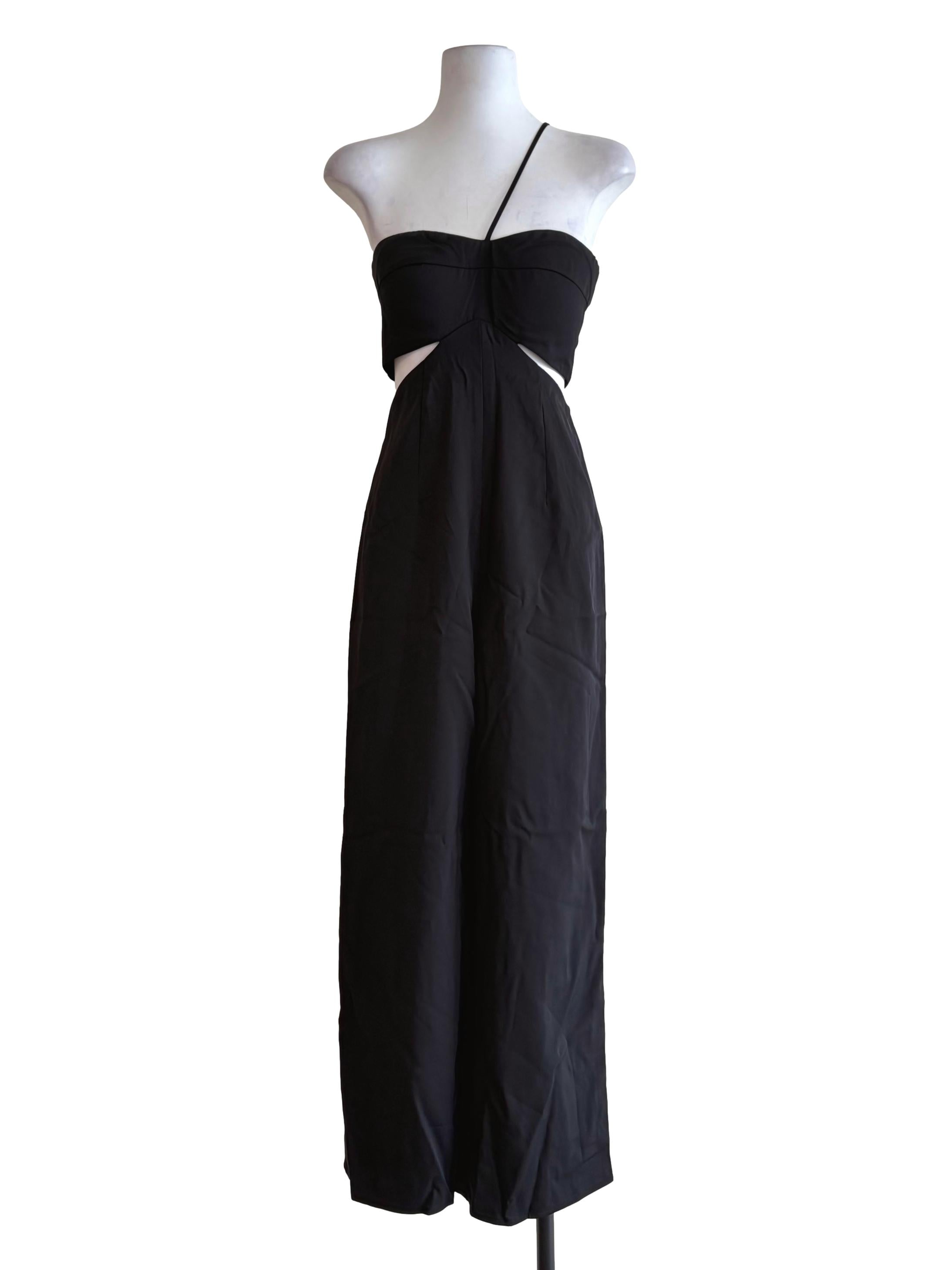 Crow Black Waist Cut Out Jumpsui
