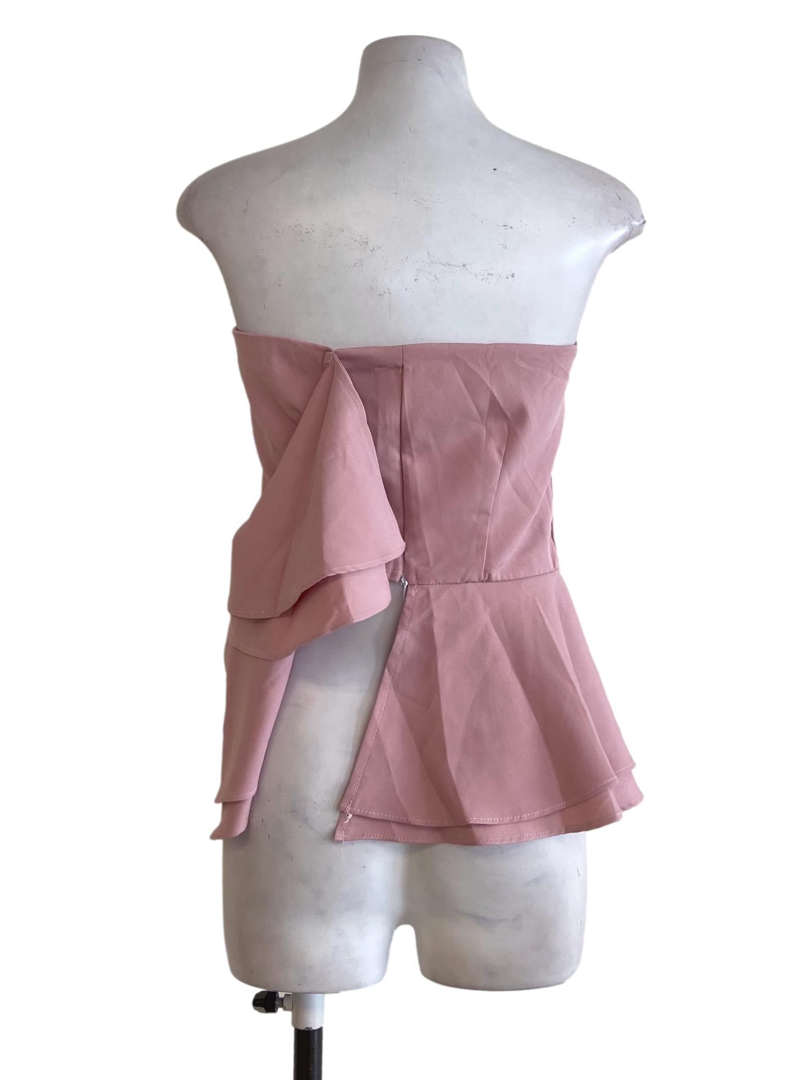 Lemonade Pink Strapless Front Ruffled Crop Top