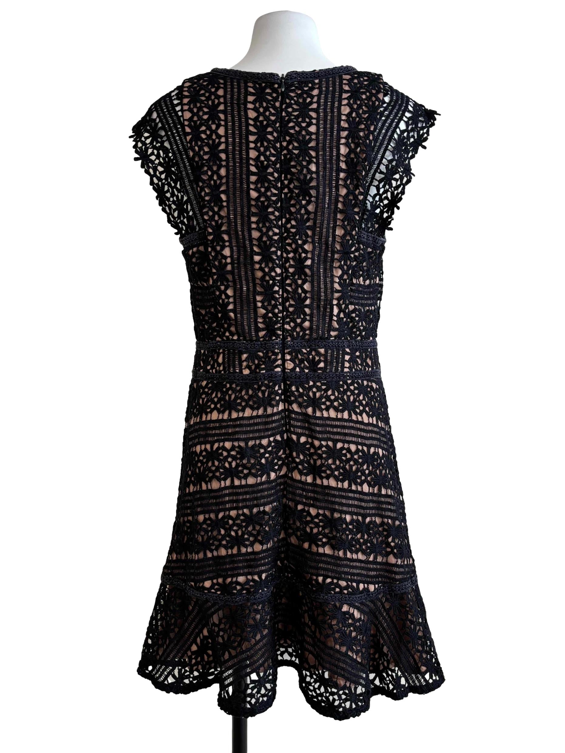 Black Beige Lined Lace Dress