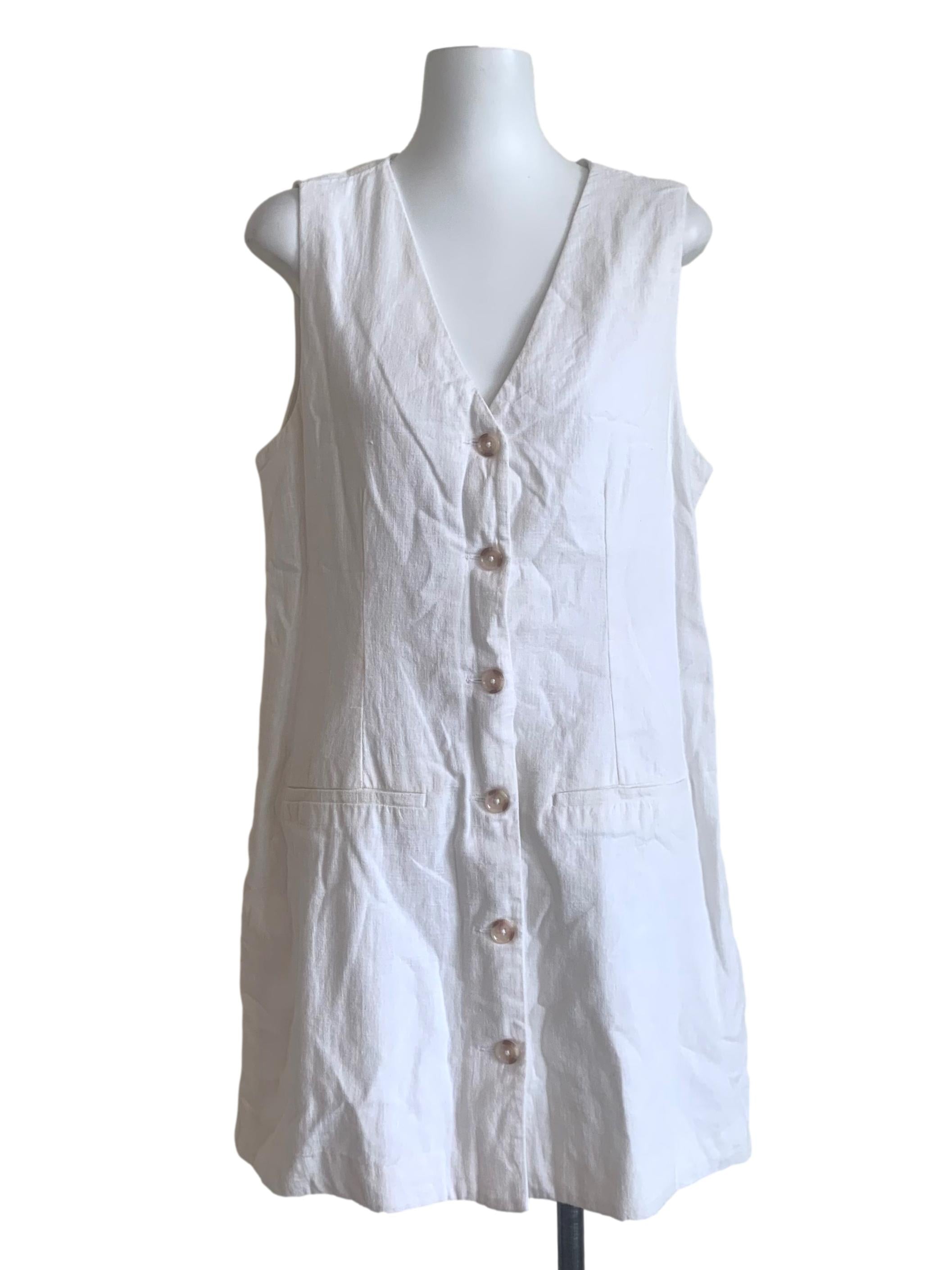 Cotton White Deep V Neck Dress