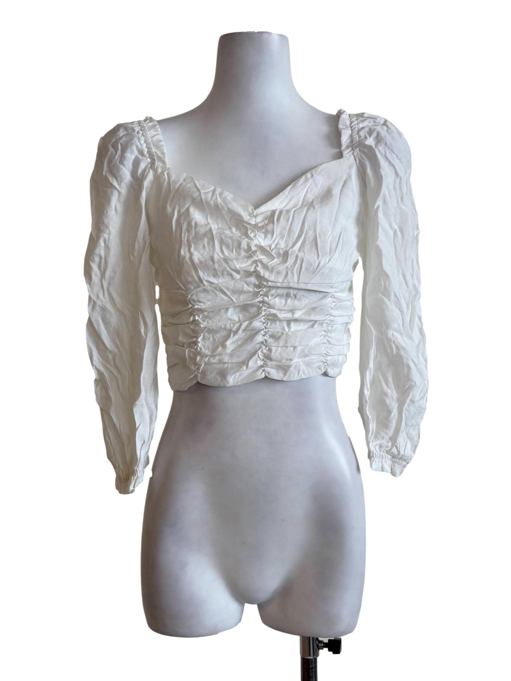 White Ruched Smock Back Top