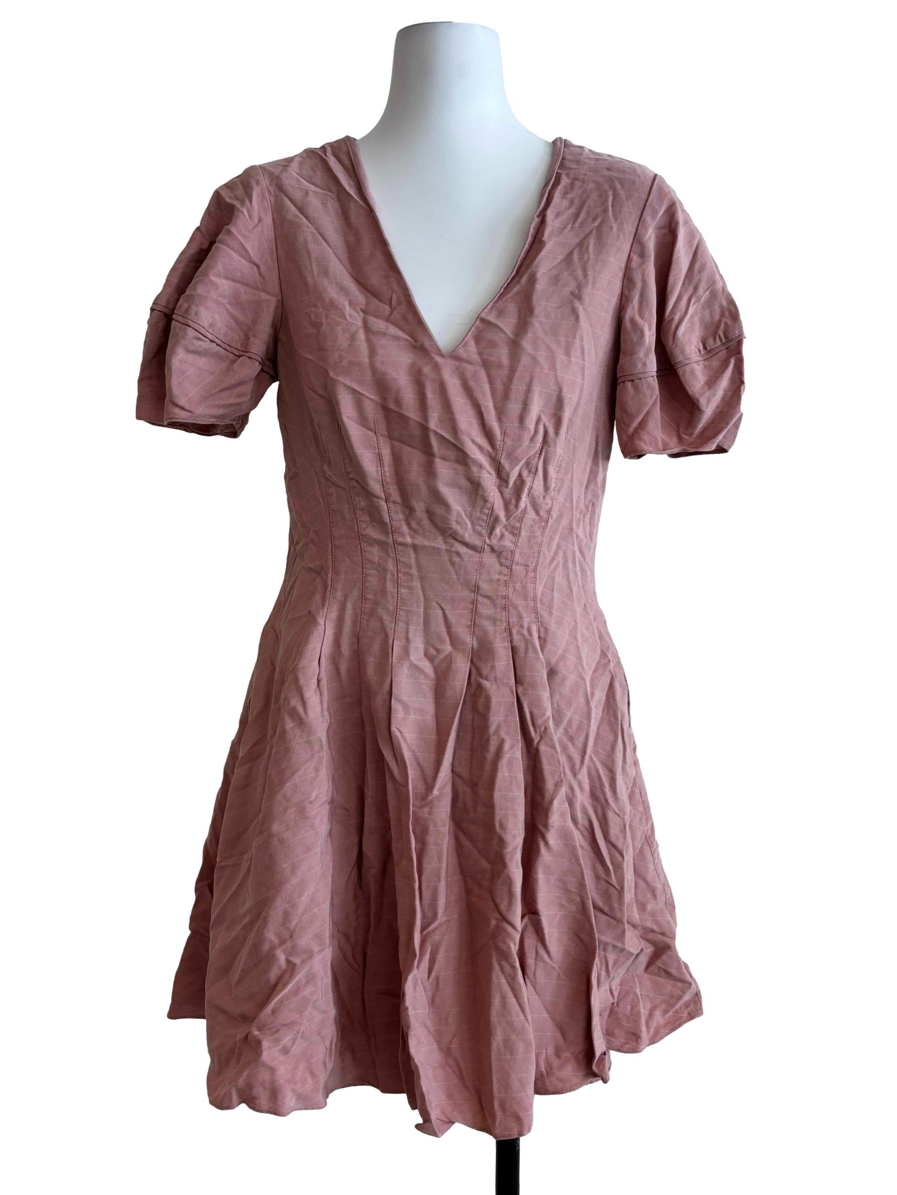 Rose Pink Cinched A-Line Dress
