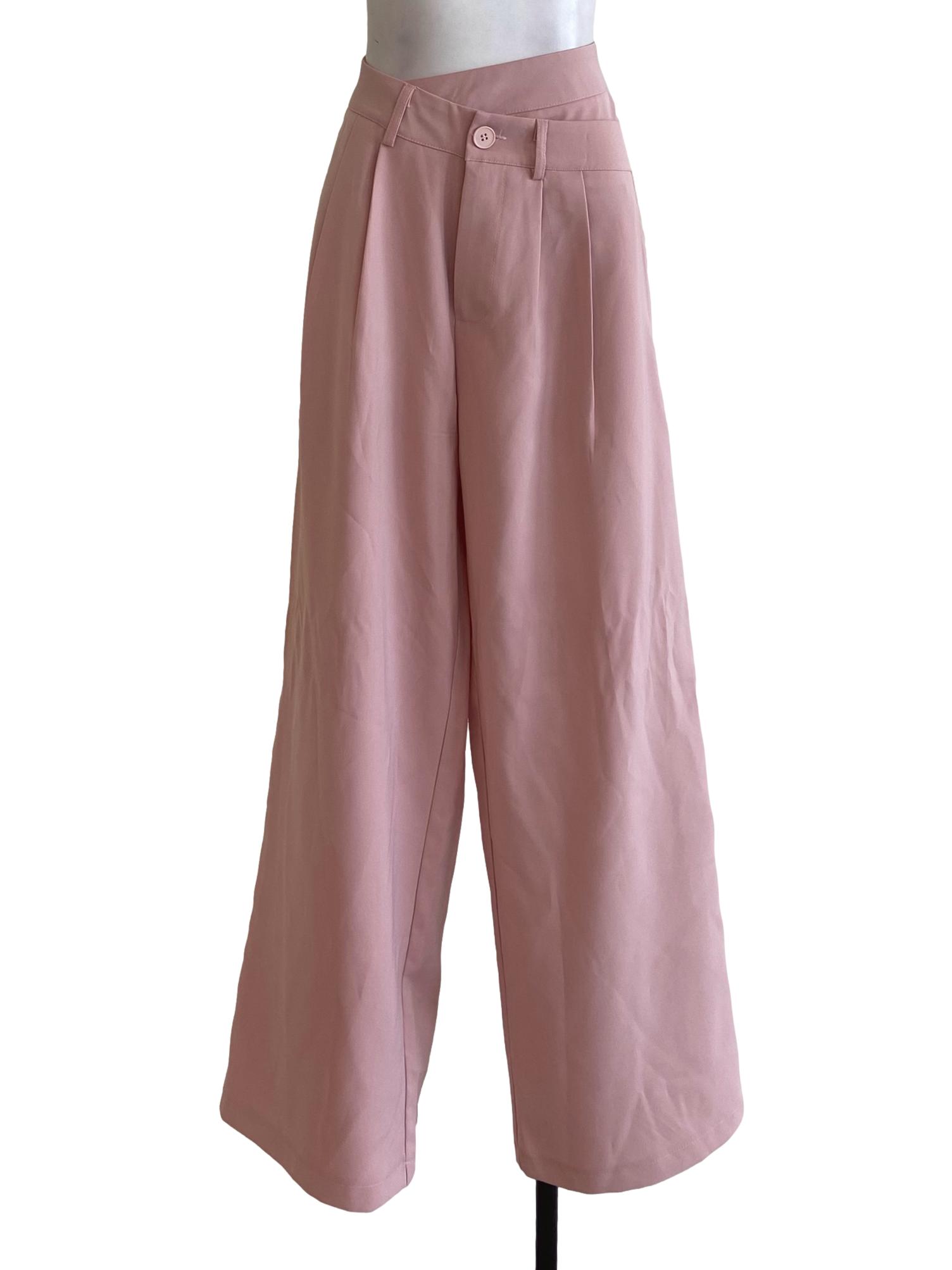 Crepe Pink Twill Asymmetric Formal Pants