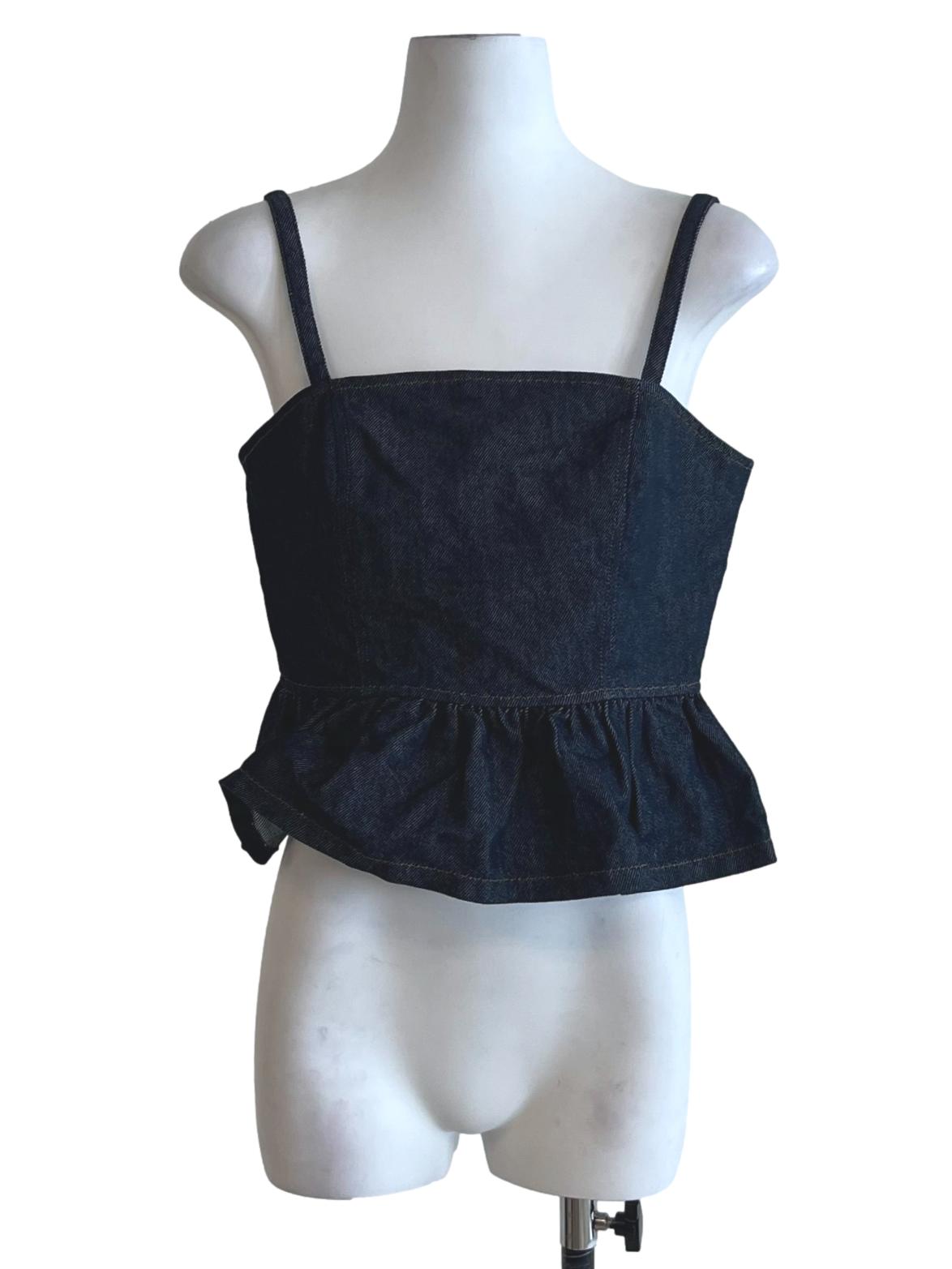 Blue Denim Spaghetti Strap Peplum Top
