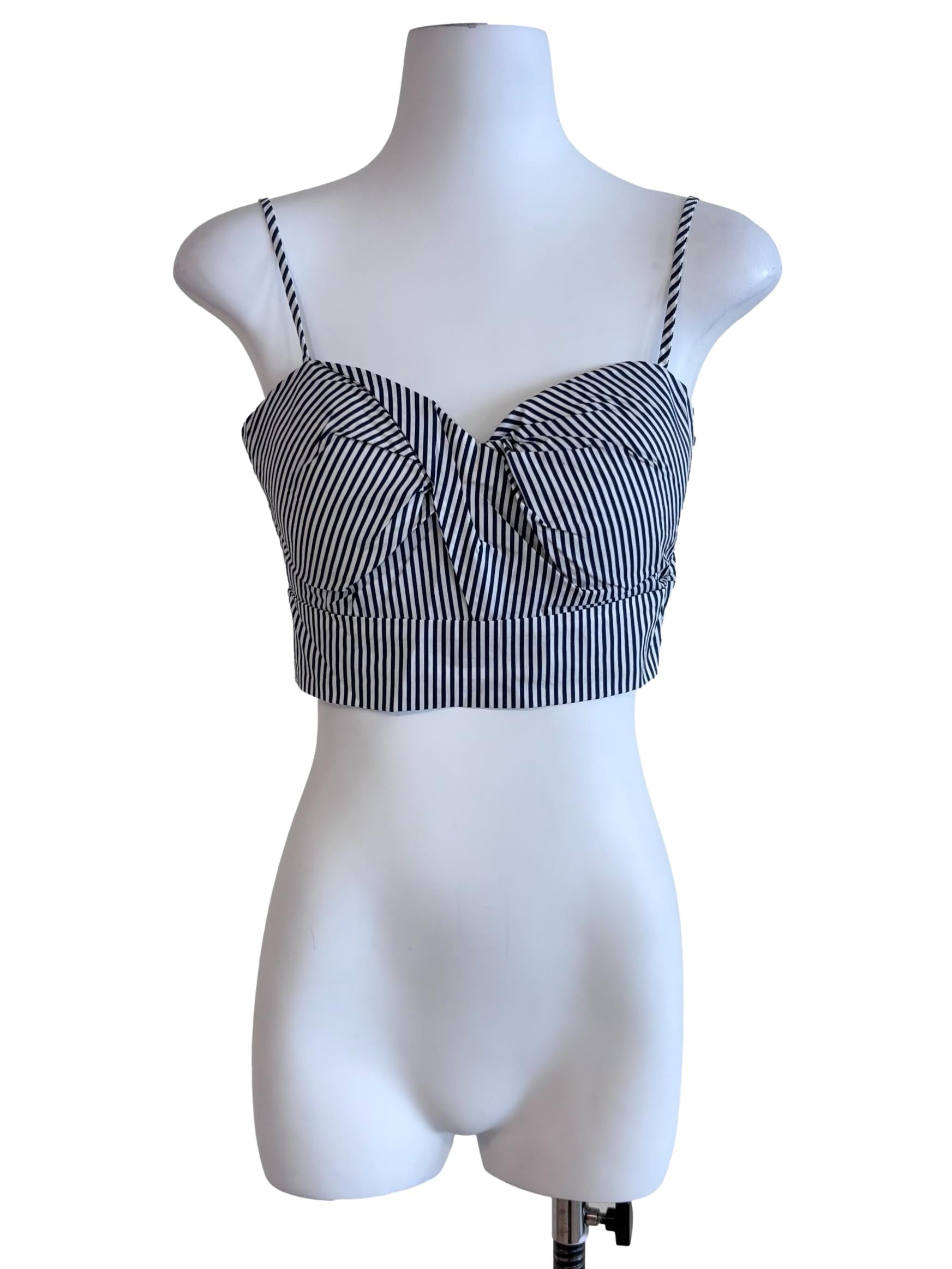 Navy Blue Stripes Spaghetti Strap Crop Top