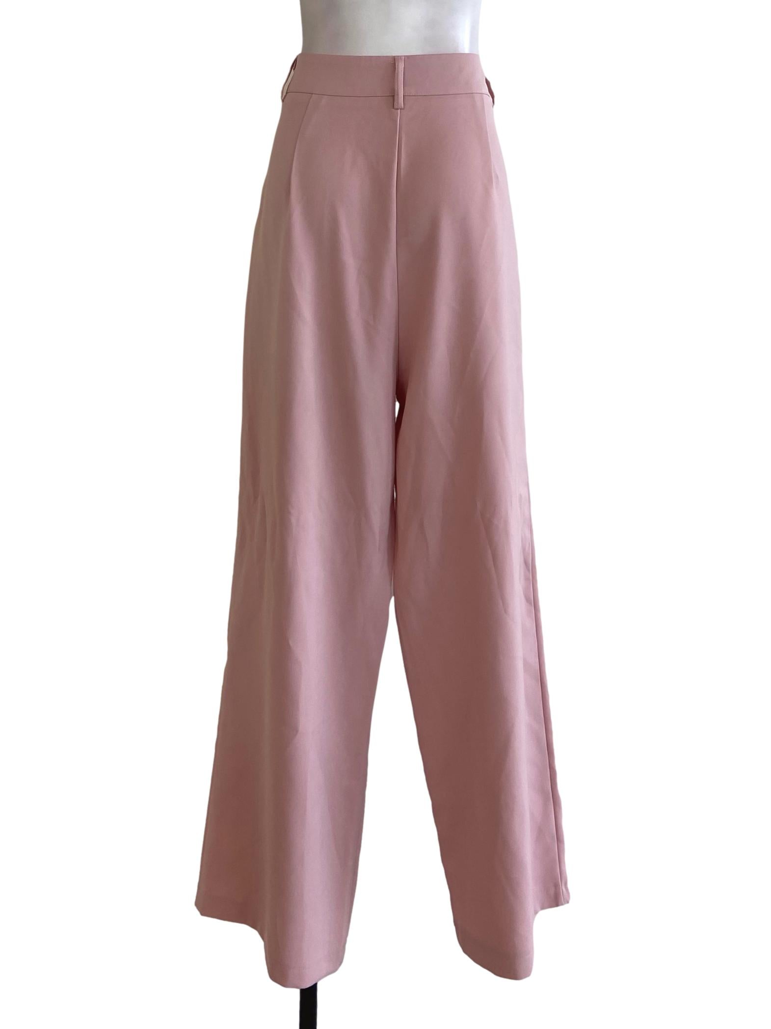 Crepe Pink Twill Asymmetric Formal Pants