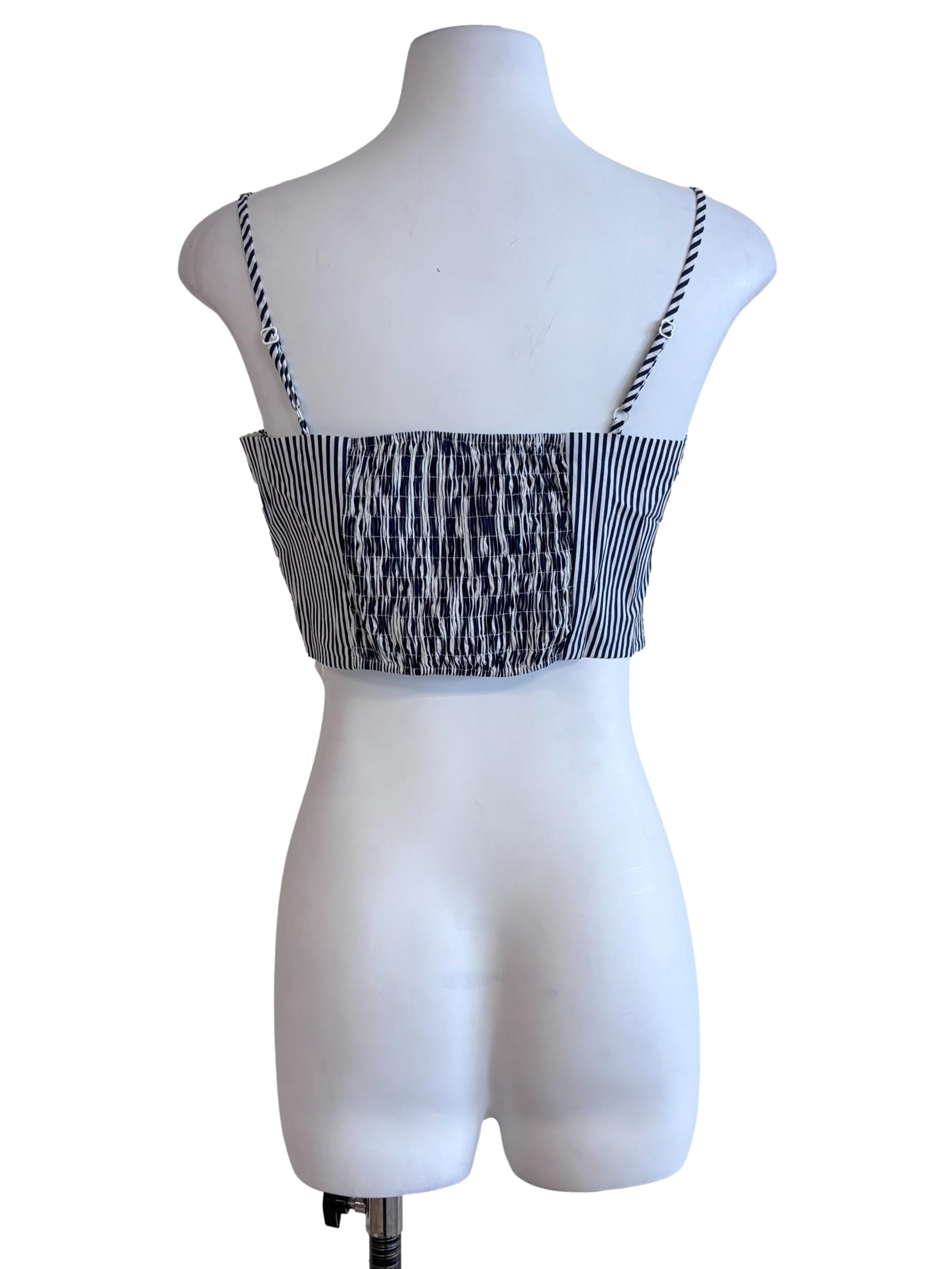 Navy Blue Stripes Spaghetti Strap Crop Top