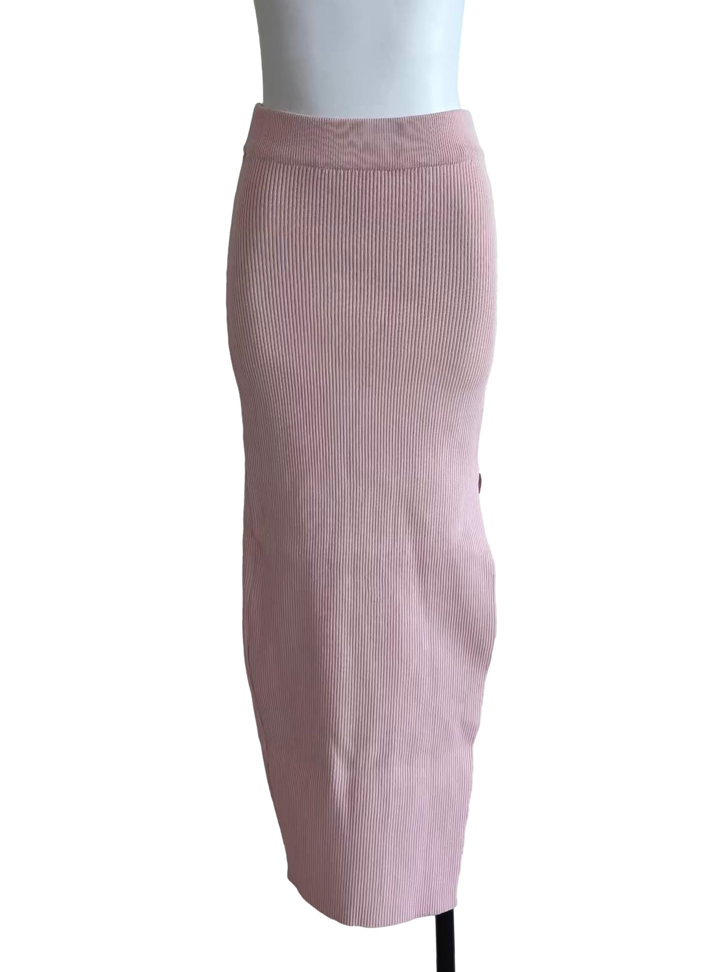 Baby Pink Ribbed Pencil Skirt