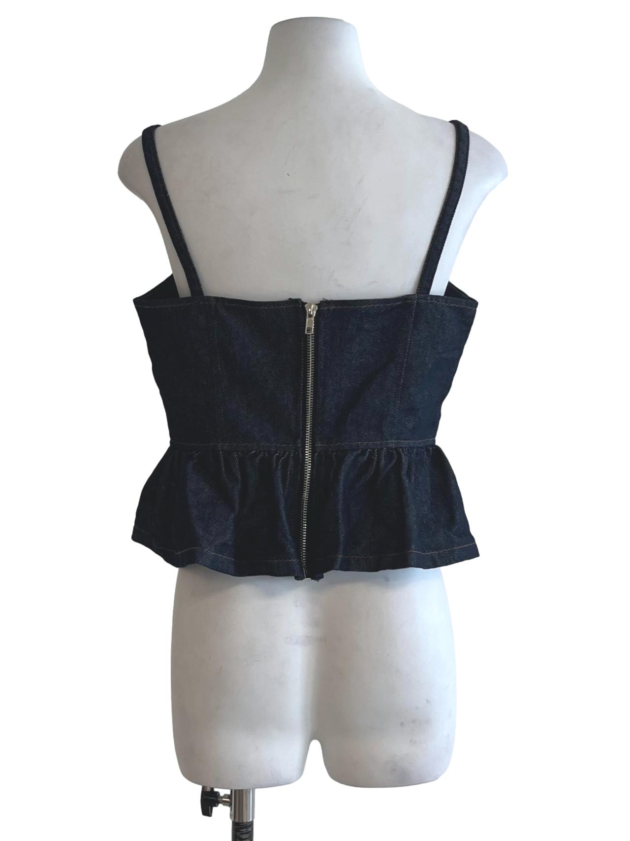 Blue Denim Spaghetti Strap Peplum Top