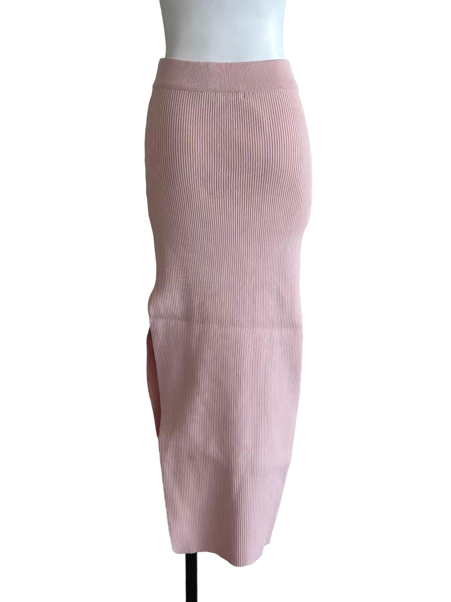 Baby Pink Ribbed Pencil Skirt