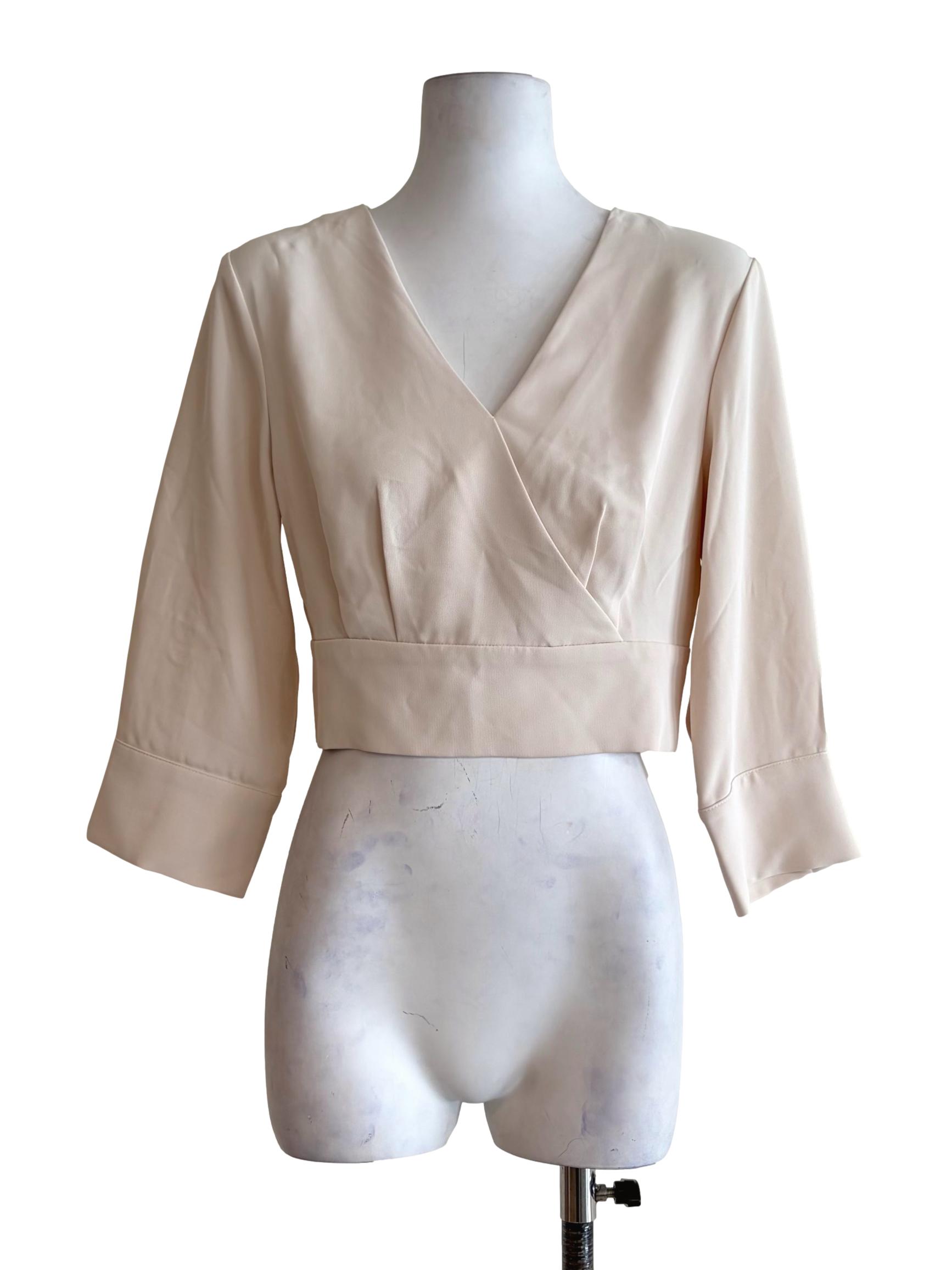 Alabaster White V-Neck Long Sleeve Crop Top LB